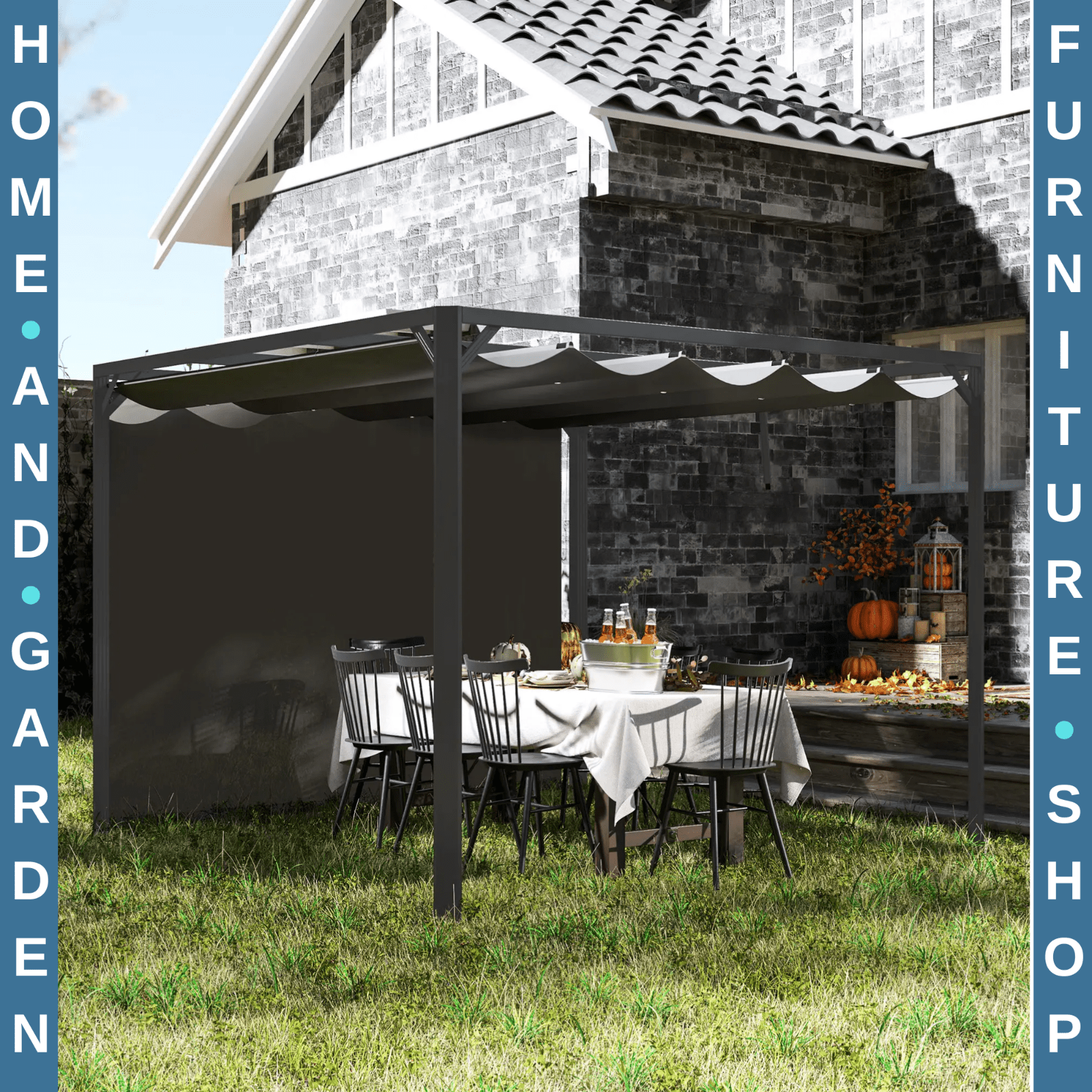 3 x 3m Metal Pergola with Retractable Roof & Roller Sun Shade Garden Gazebo Grey - Home and Garden Furniture Shop - rustic - furniture