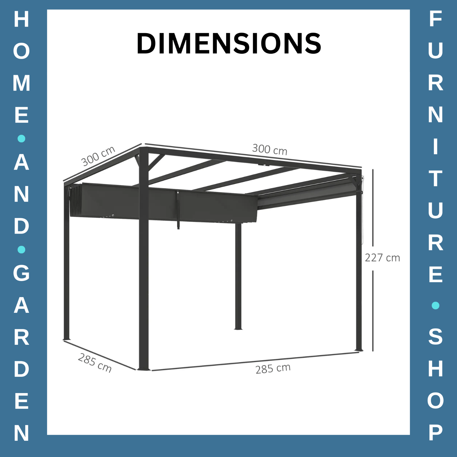3 x 3m Metal Pergola with Retractable Roof & Roller Sun Shade Garden Gazebo Grey - Home and Garden Furniture Shop - rustic - furniture