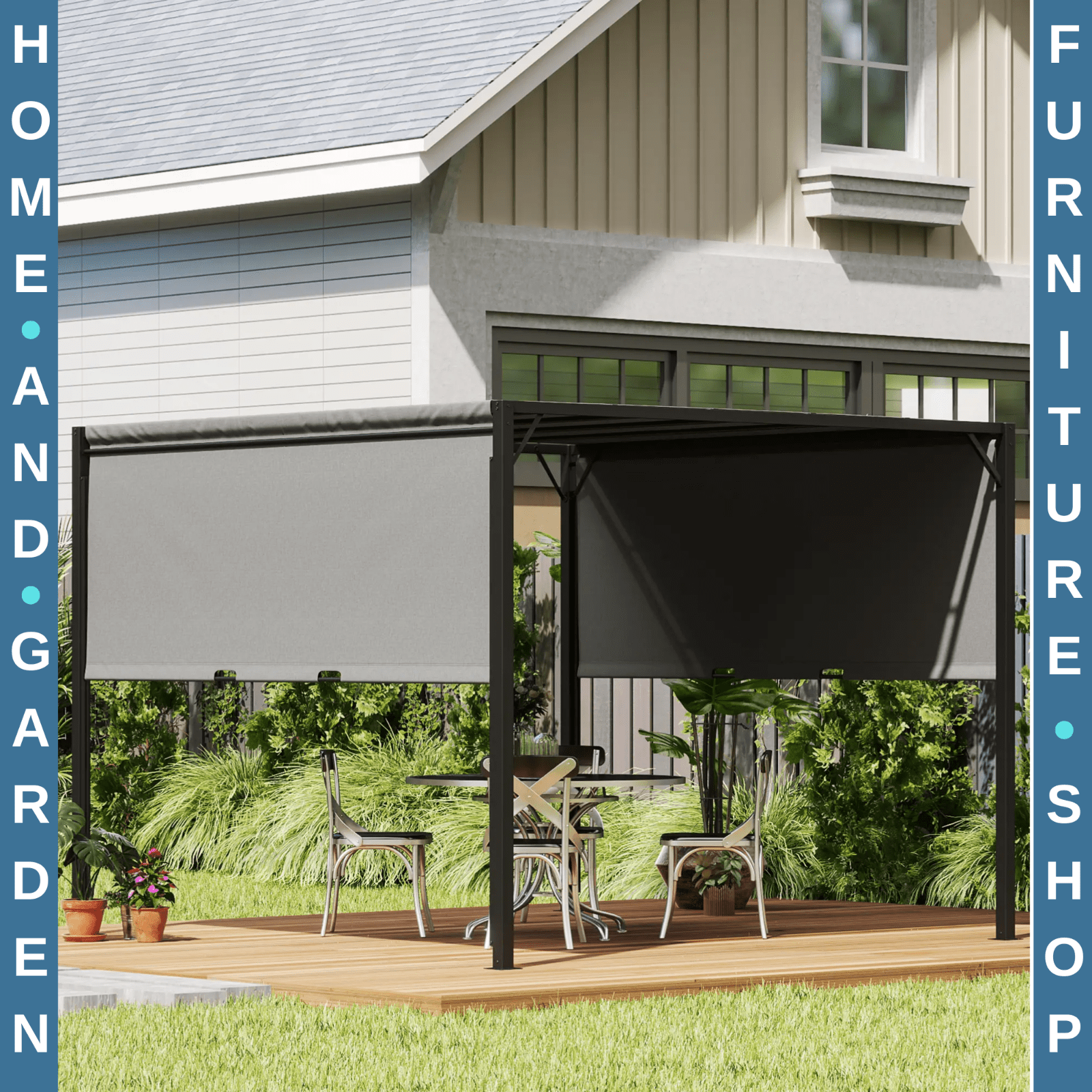 3 x 3m Pergola Retractable Roof Metal Gazebo Outdoor Sun Shade Shelter Canopy - Home and Garden Furniture Shop - rustic - furniture