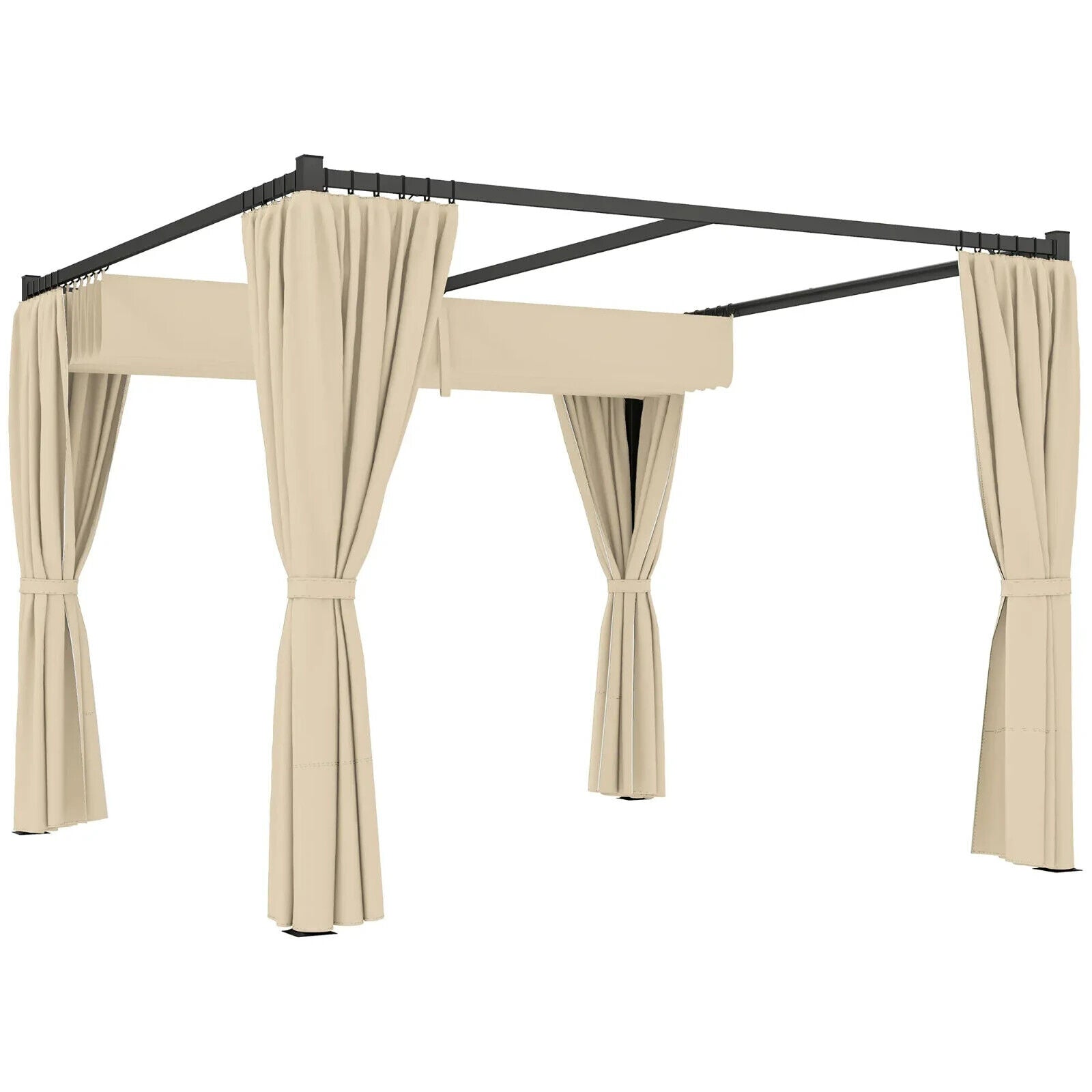 3 x 3m Pergola with Retractable Roof Curtains Outdoor Gazebo Party Tent Khaki - Home and Garden Furniture Shop - #rustic - furniture#