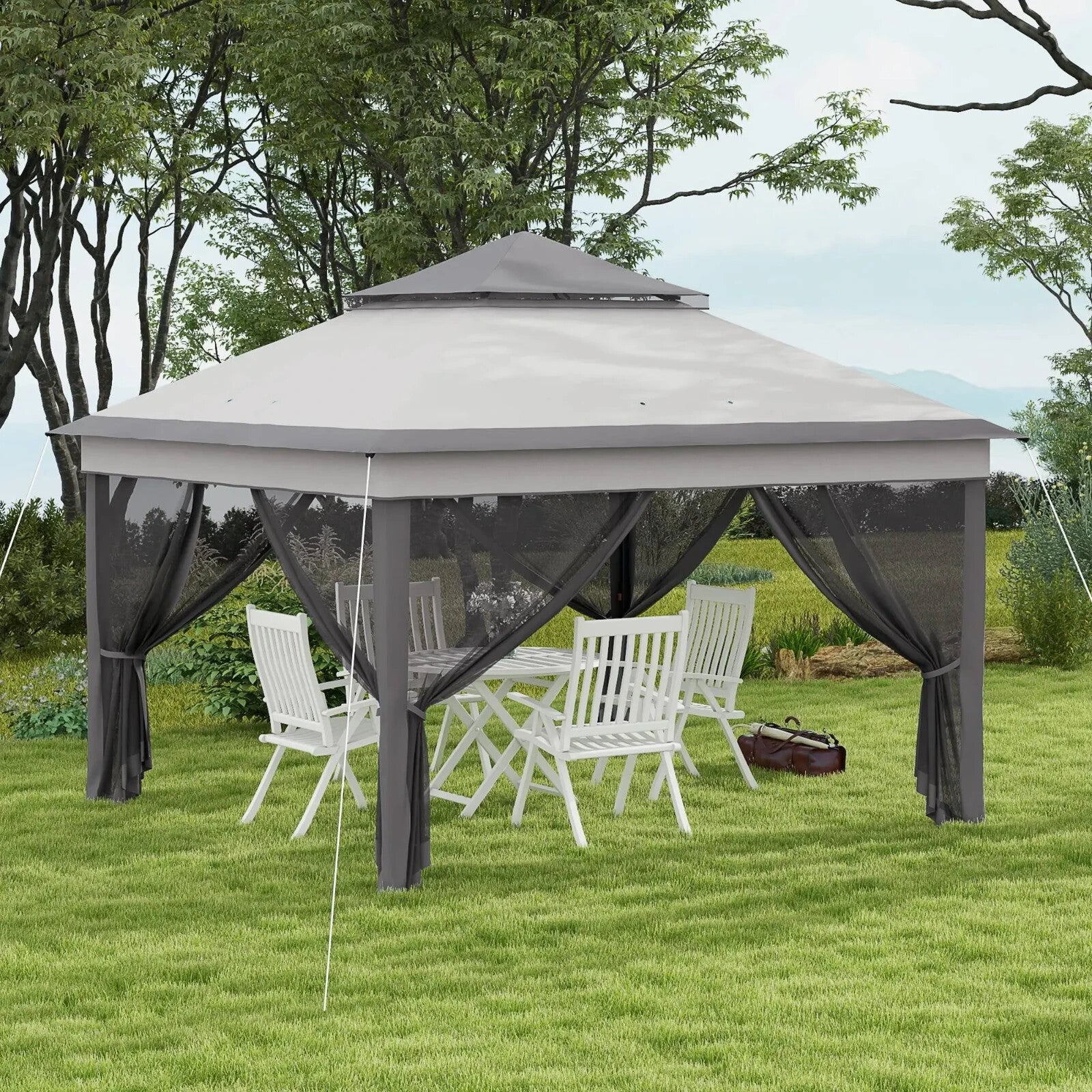 3 x 3m Pop Up Gazebo w/ Netting Carry Bag Height Adjustable Garden Event Shelter - Home and Garden Furniture Shop - rustic - furniture