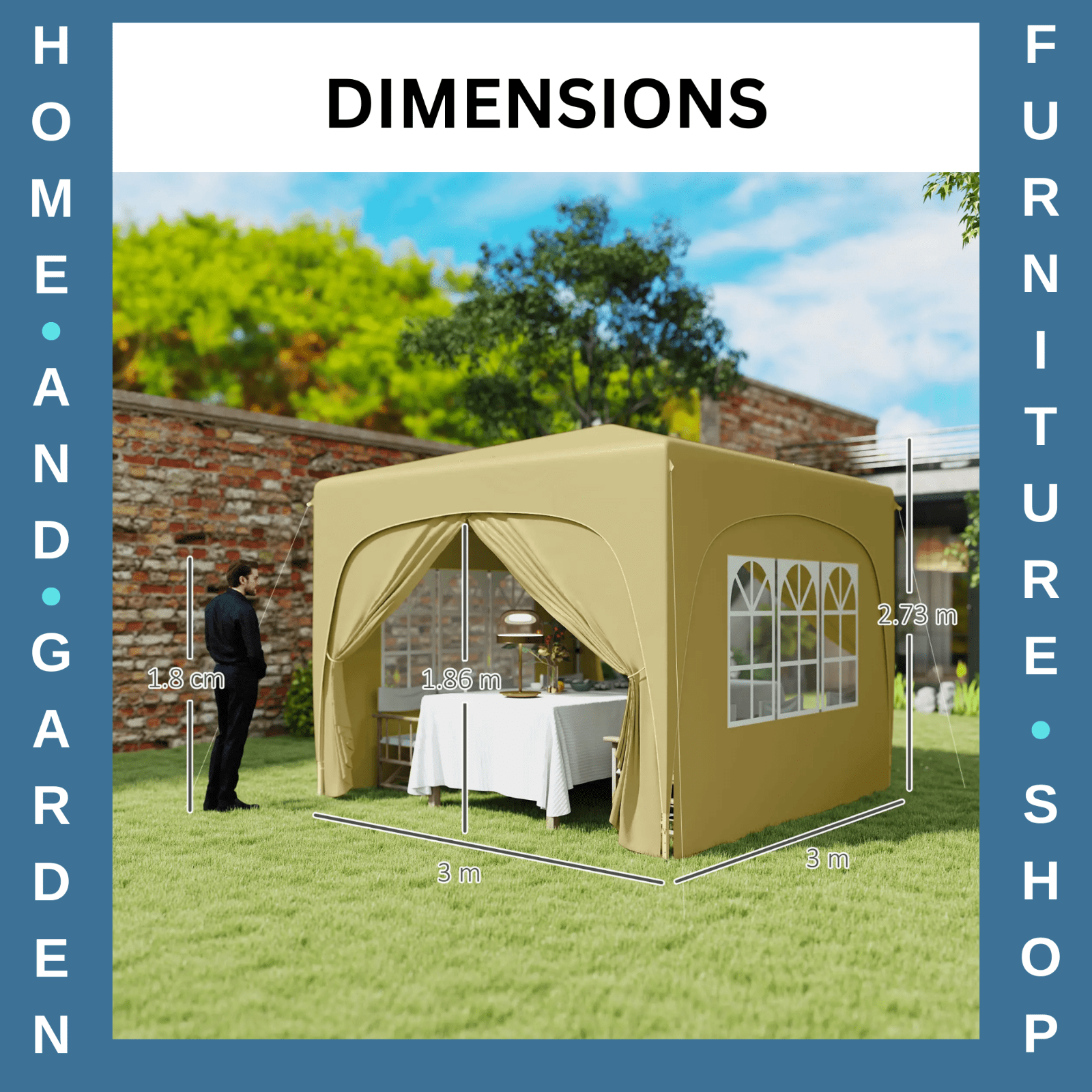 3 x 3m Pop Up Gazebo with Sides Carry Bag Garden Tent Camping Shelter Windows - Home and Garden Furniture Shop - rustic - furniture