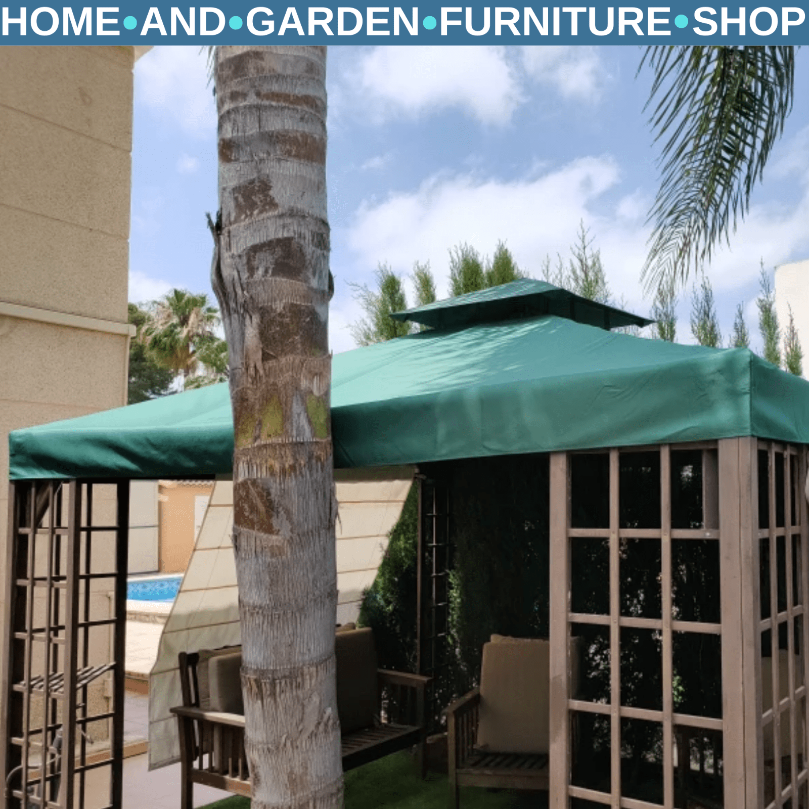 3 x 3(m) Replacement Canopy Roof 2 Tier Garden Gazebo Roof Top Cover Dark Green - Home and Garden Furniture Shop - rustic - furniture