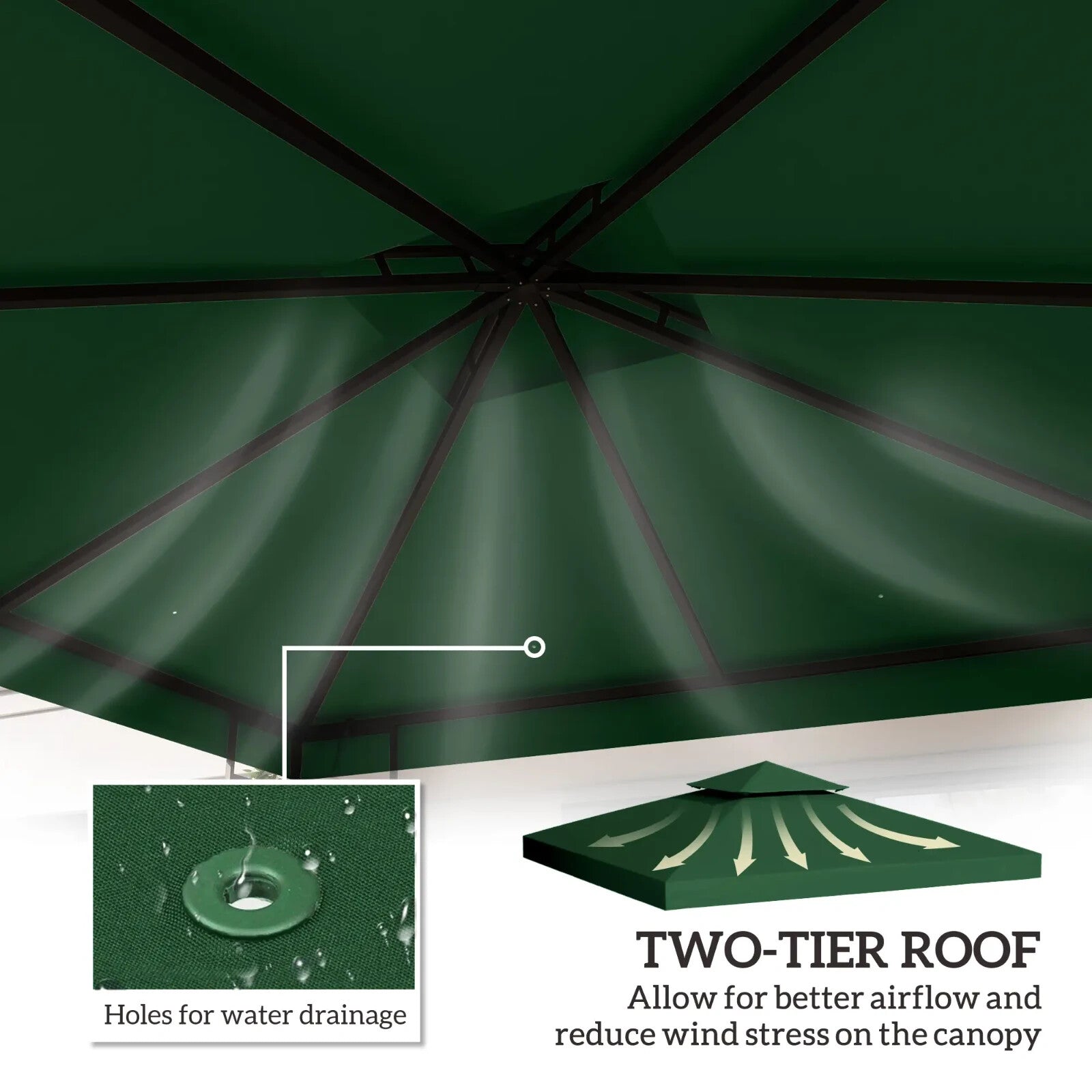 3 x 3(m) Replacement Canopy Roof 2 Tier Garden Gazebo Roof Top Cover Dark Green - Home and Garden Furniture Shop - rustic - furniture