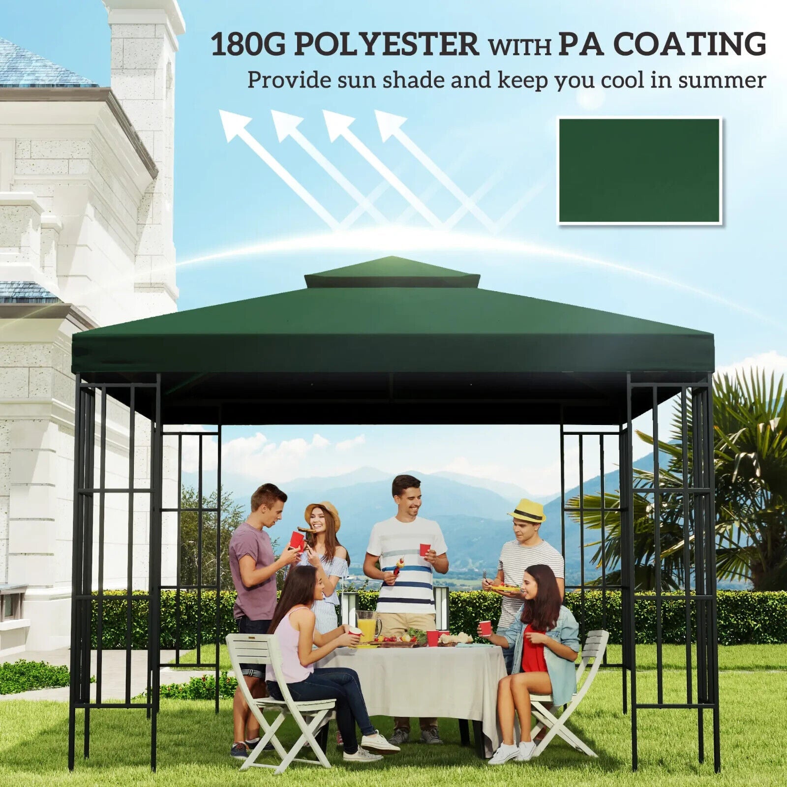 3 x 3(m) Replacement Canopy Roof 2 Tier Garden Gazebo Roof Top Cover Dark Green - Home and Garden Furniture Shop - #rustic - furniture#