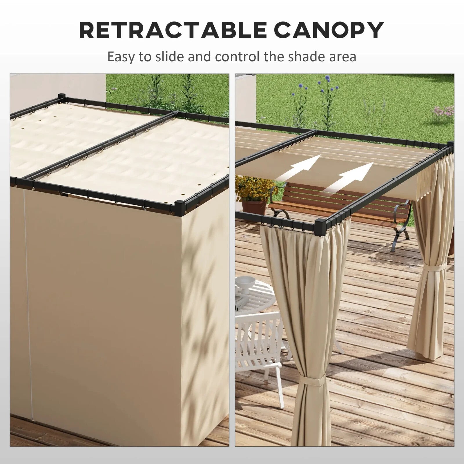 3 x 3m Retractable Pergola Gazebo with Curtains Garden Shelter Canopy for Patio - Home and Garden Furniture Shop - rustic - furniture