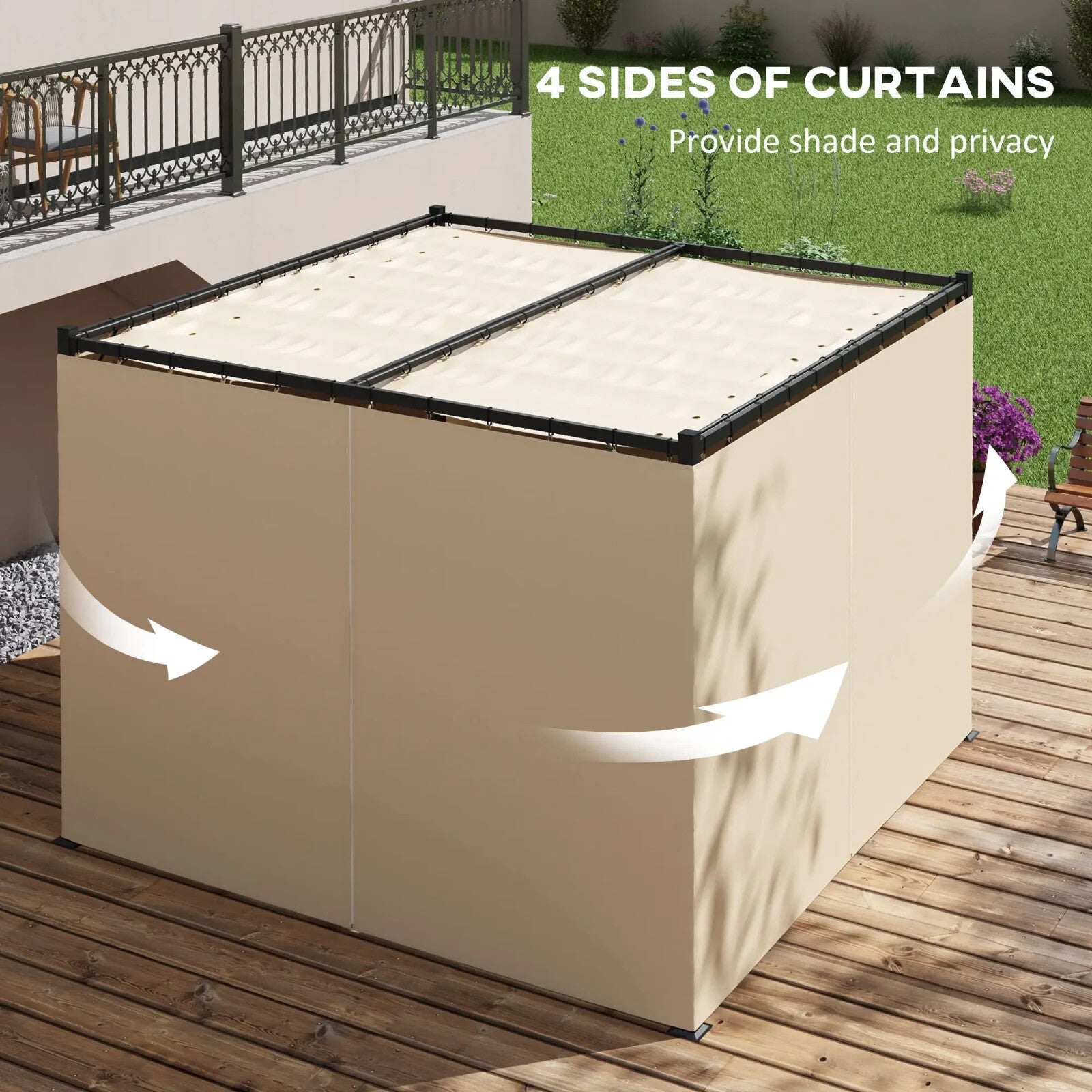 3 x 3m Retractable Pergola Gazebo with Curtains Garden Shelter Canopy for Patio - Home and Garden Furniture Shop - rustic - furniture