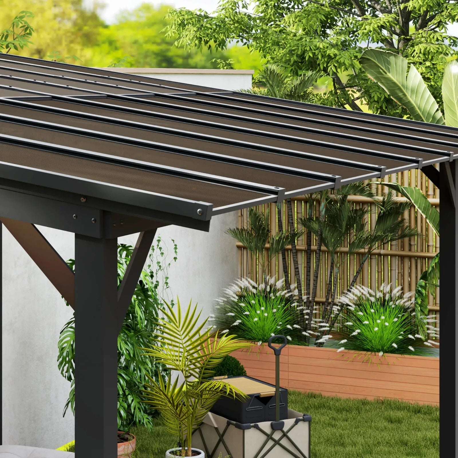 3 x 4.3m Metal Pergola Kit Gazebo Hardtop Polycarbonate Roof Garden Patio Cover - Home and Garden Furniture Shop - rustic - furniture