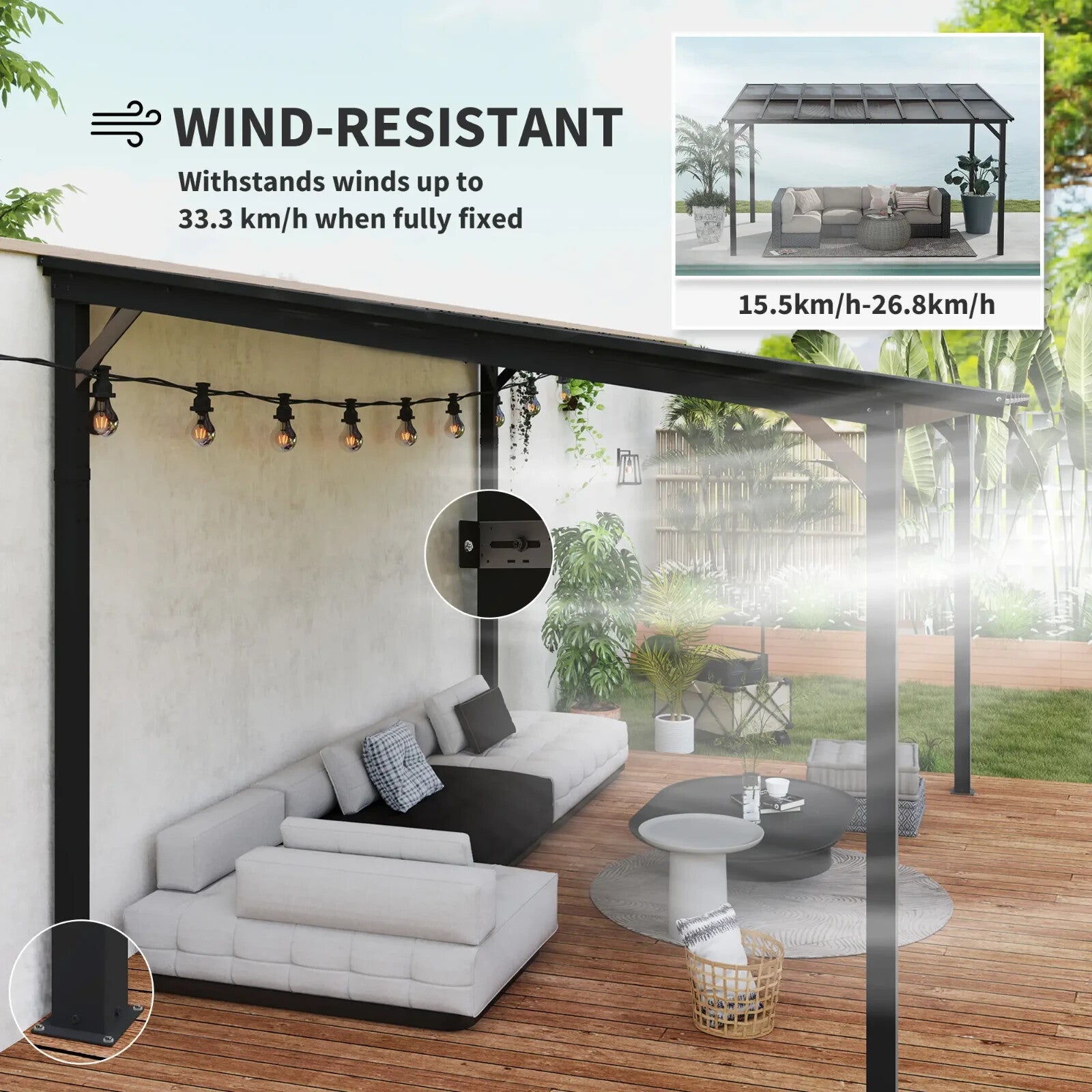 3 x 4.3m Metal Pergola Kit Gazebo Hardtop Polycarbonate Roof Garden Patio Cover - Home and Garden Furniture Shop - rustic - furniture