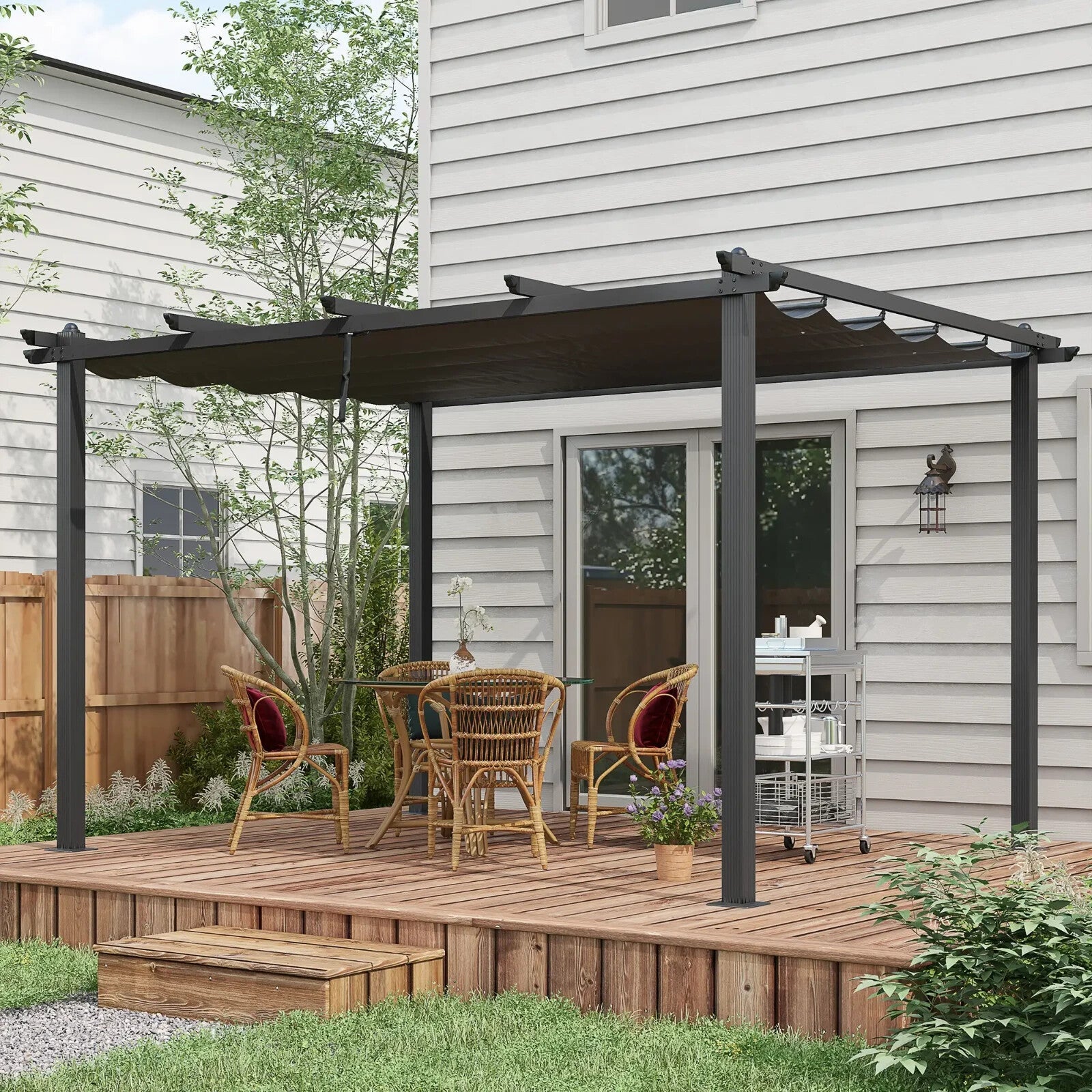 3 x 4m Aluminium Pergola Garden Gazebo with Retractable Roof Outdoor Canopy - Home and Garden Furniture Shop - rustic - furniture
