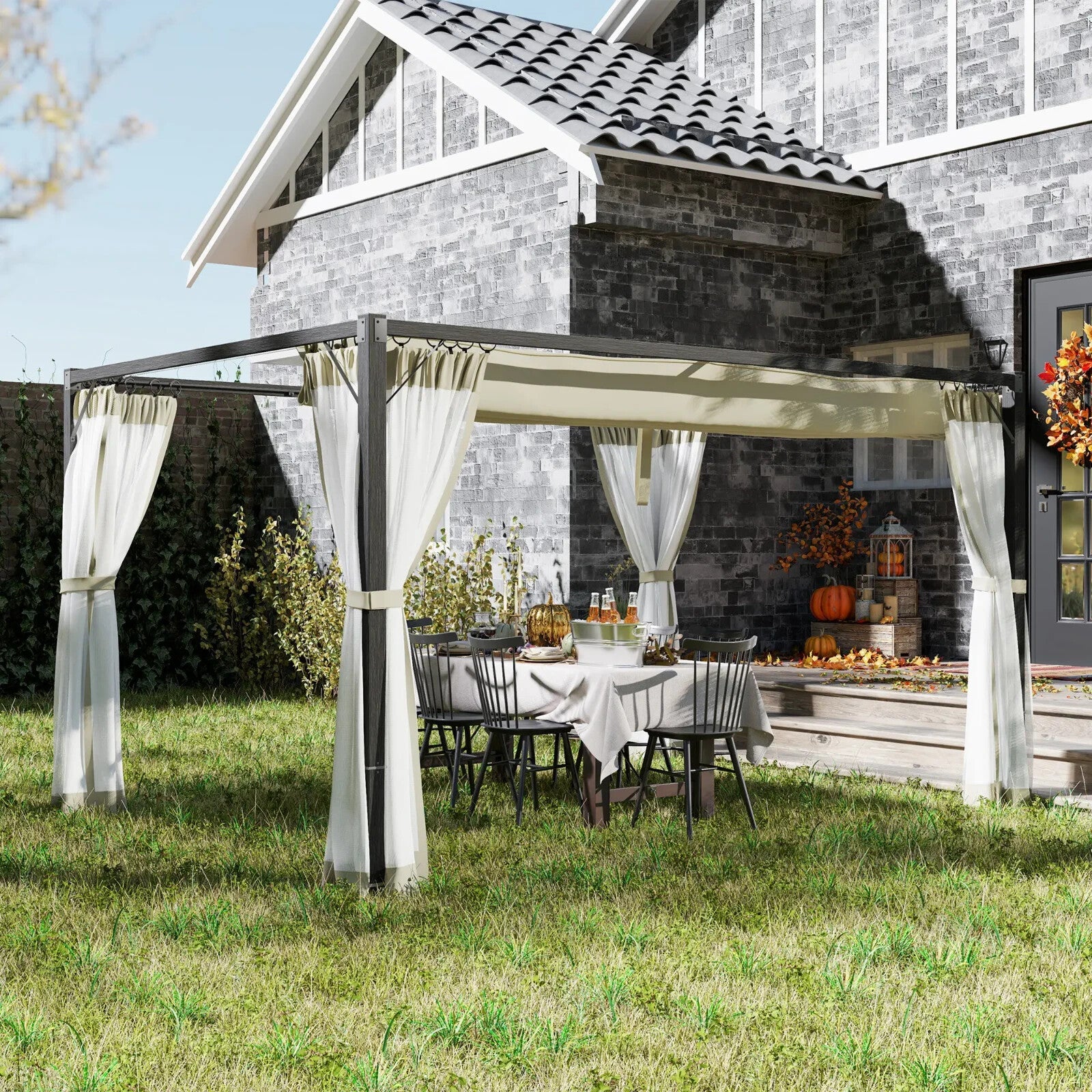 3 x 4m Aluminium Pergola with Retractable Roof Garden Shelter with Sturdy Frame - Home and Garden Furniture Shop - rustic - furniture