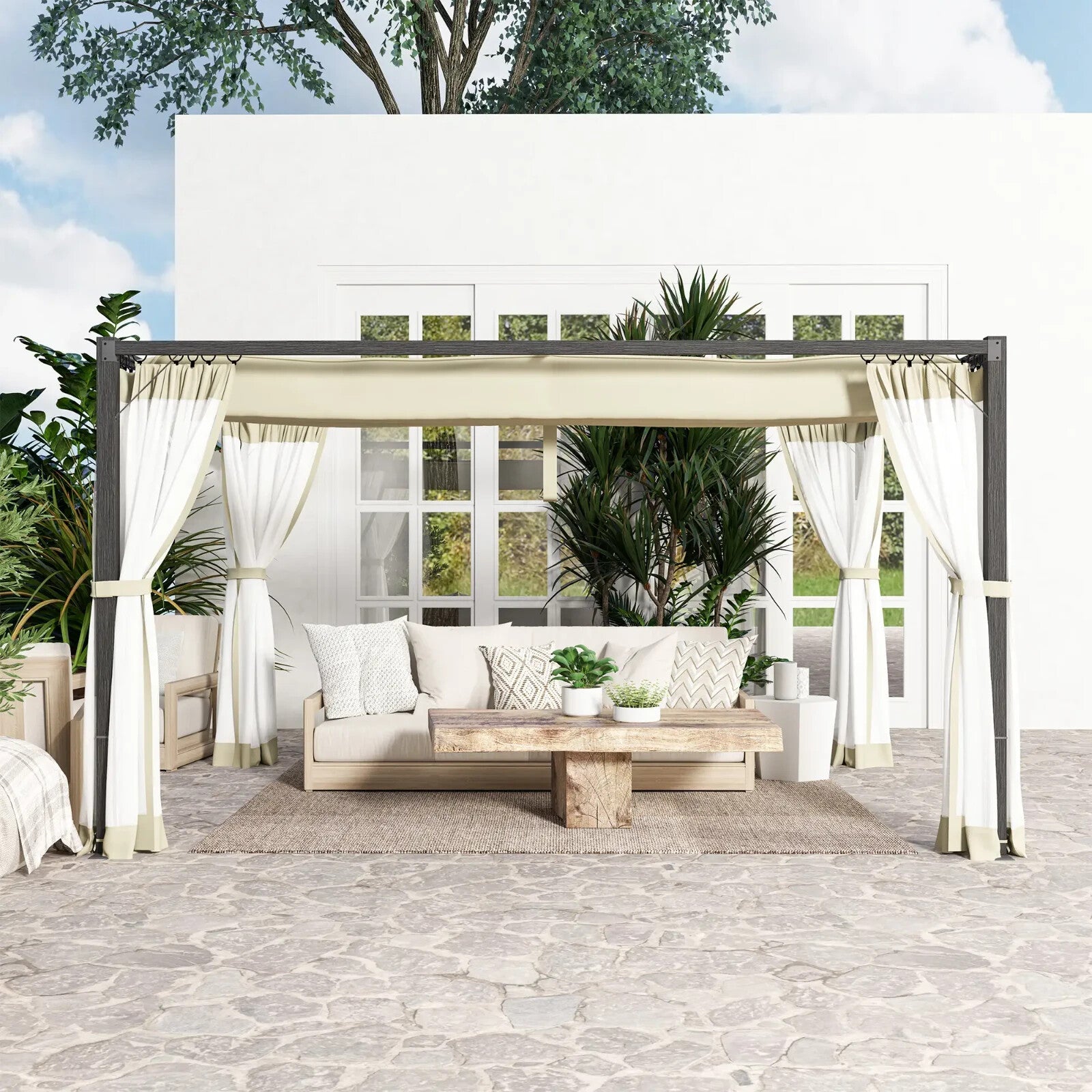 3 x 4m Aluminium Pergola with Retractable Roof Garden Shelter with Sturdy Frame - Home and Garden Furniture Shop - rustic - furniture