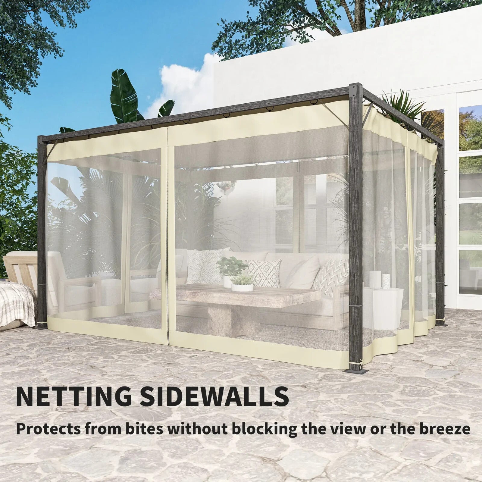 3 x 4m Aluminium Pergola with Retractable Roof Garden Shelter with Sturdy Frame - Home and Garden Furniture Shop - rustic - furniture