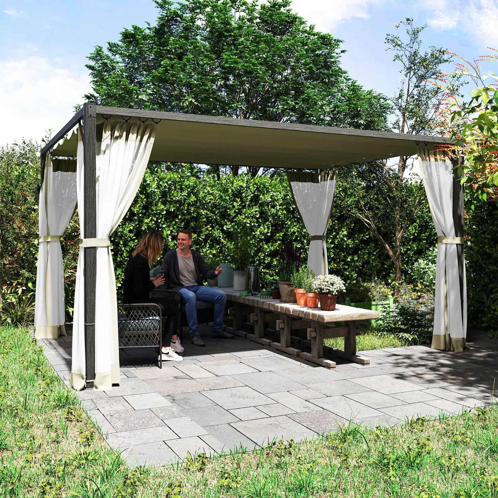 3 x 4m Aluminium Pergola with Retractable Roof Garden Shelter with Sturdy Frame - Home and Garden Furniture Shop - rustic - furniture