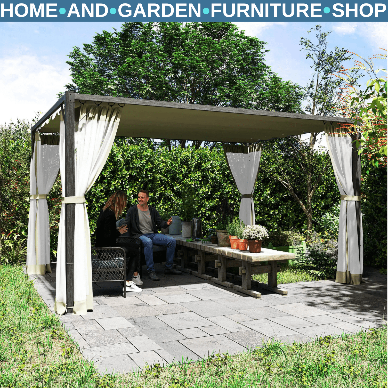 3 x 4m Aluminium Pergola with Retractable Roof Garden Shelter with Sturdy Frame - Home and Garden Furniture Shop - rustic - furniture