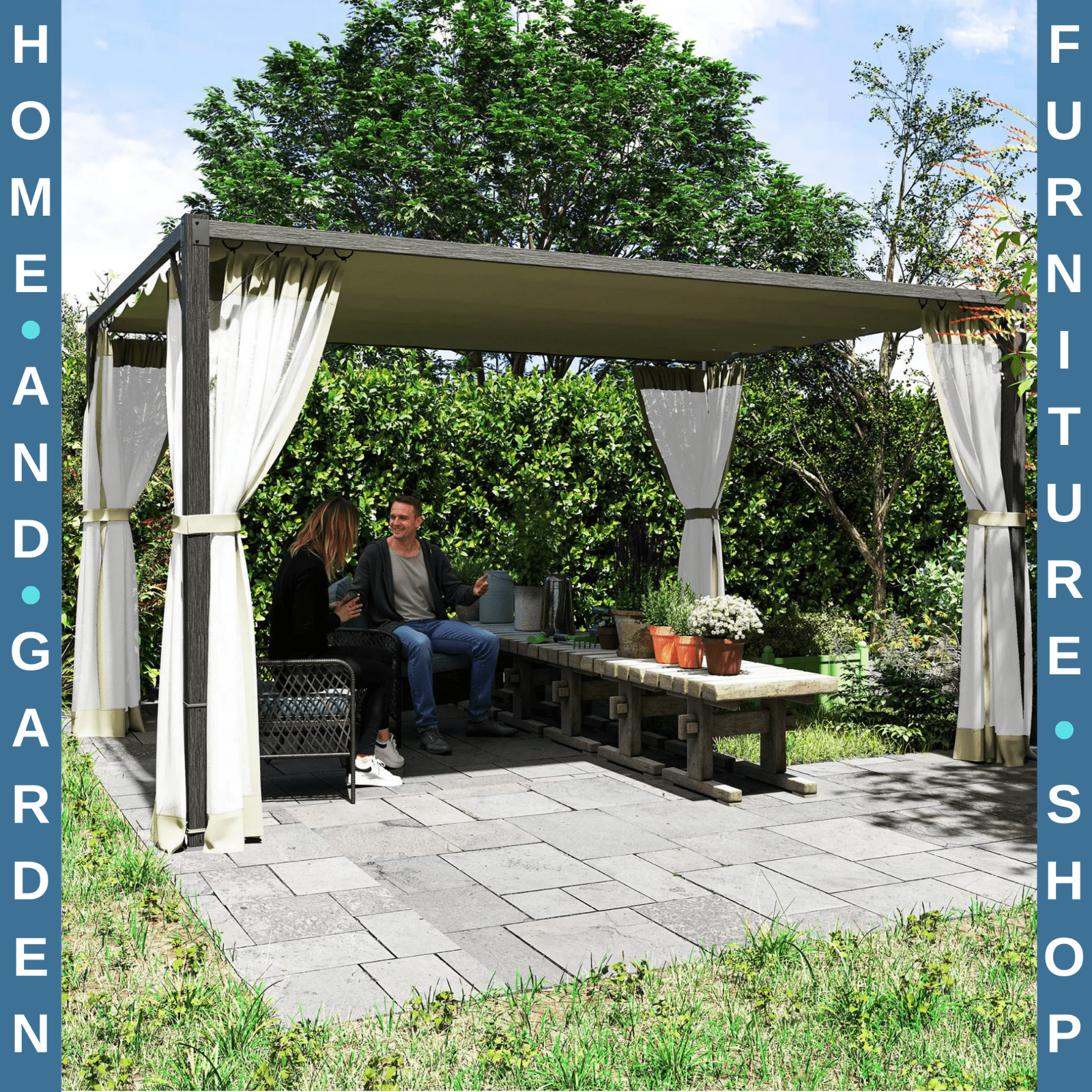 3 x 4m Aluminium Pergola with Retractable Roof Garden Shelter with Sturdy Frame - Home and Garden Furniture Shop - rustic - furniture
