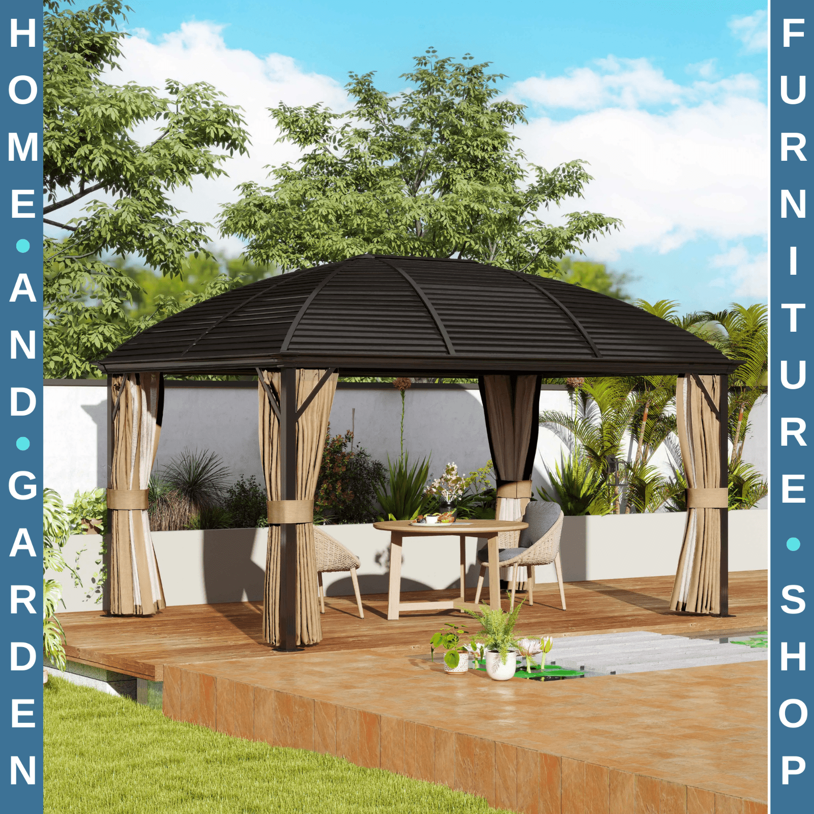 3 x 4m Hardtop Garden Gazebo Steel Roof Heavy Duty Pavilion with Sides Shelter - Home and Garden Furniture Shop - rustic - furniture