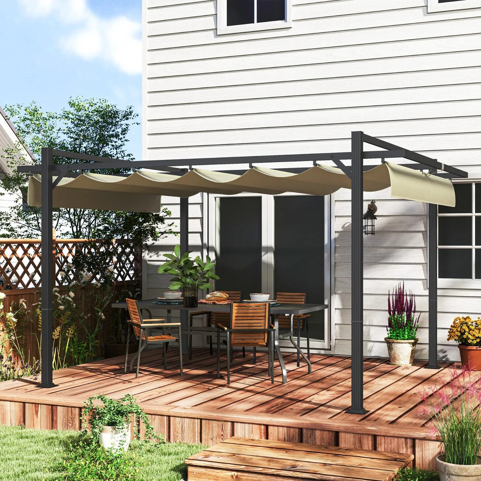 3 x 4m Retractable Pergola Gazebo with Aluminium Frame Garden Patio Canopy Cover - Home and Garden Furniture Shop - rustic - furniture