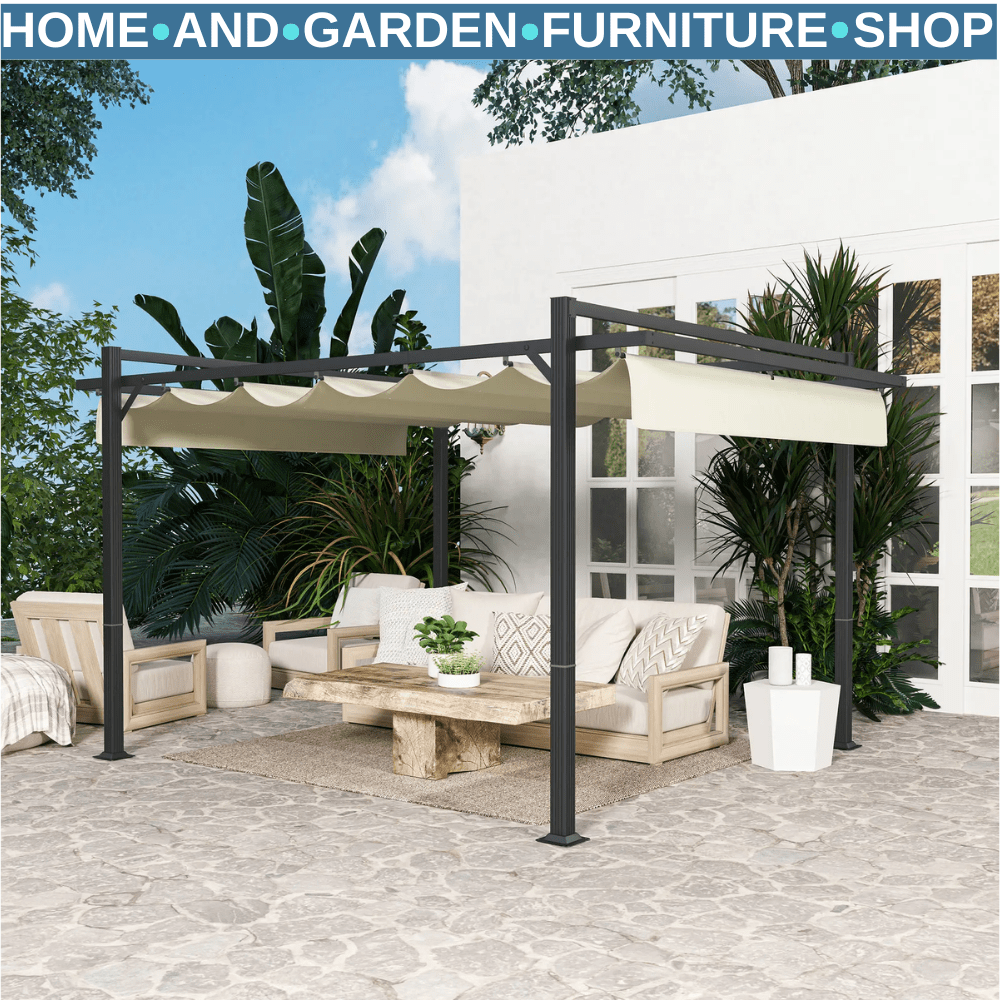 3 x 4m Retractable Pergola Gazebo with Aluminium Frame Garden Patio Canopy Cover - Home and Garden Furniture Shop - rustic - furniture