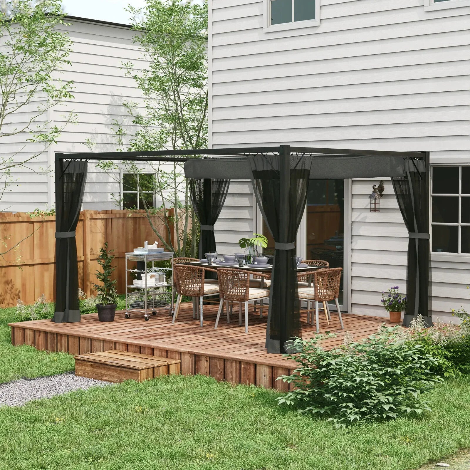3 x 4m Retractable Pergola Gazebo with Netting Garden Shelter Patio Deck Canopy - Home and Garden Furniture Shop - rustic - furniture