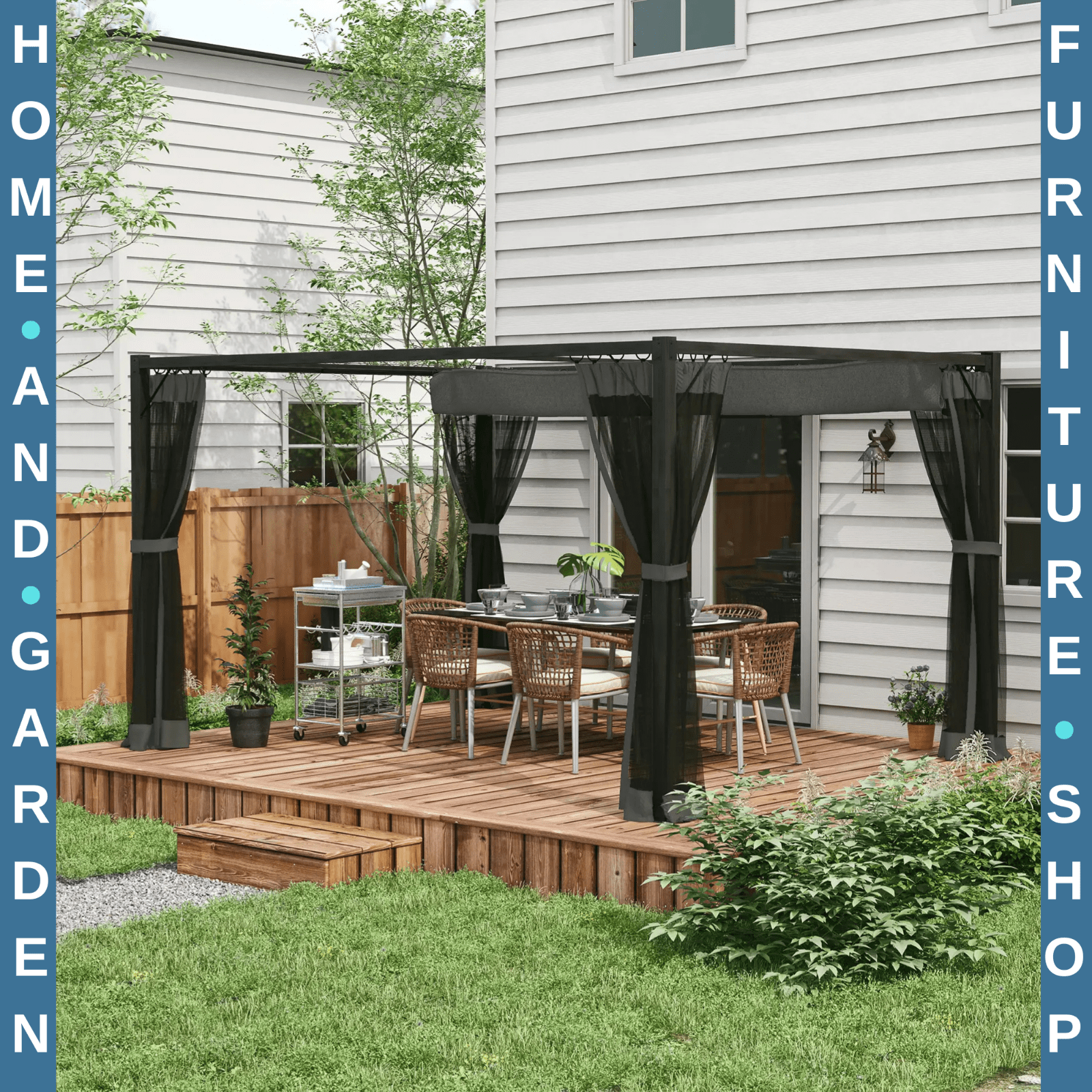 3 x 4m Retractable Pergola Gazebo with Netting Garden Shelter Patio Deck Canopy - Home and Garden Furniture Shop - rustic - furniture