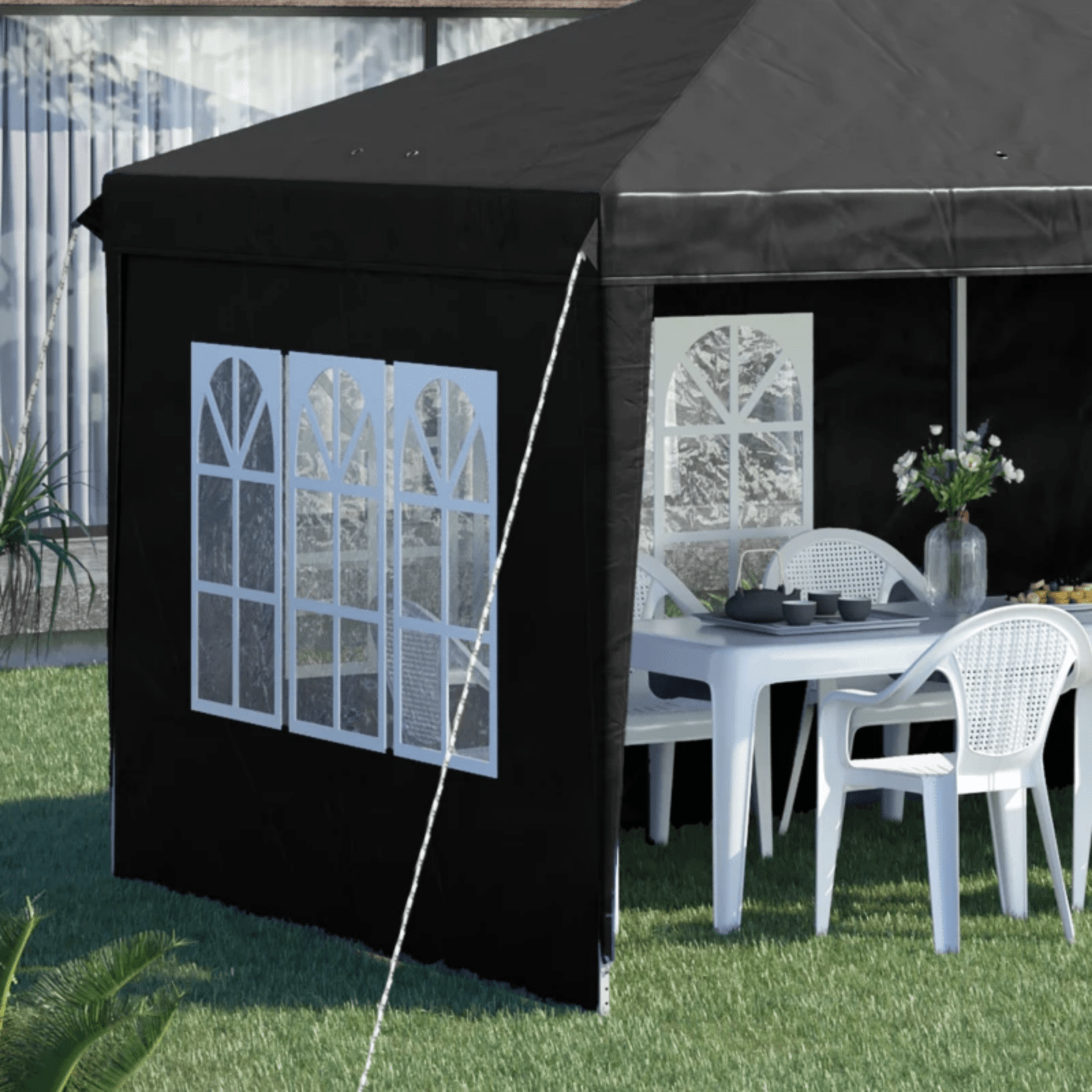 3 x 6m Heavy Duty Pop Up Gazebo Large Black Marquee Outdoor Party Tent Shelter - Home and Garden Furniture Shop - rustic - furniture