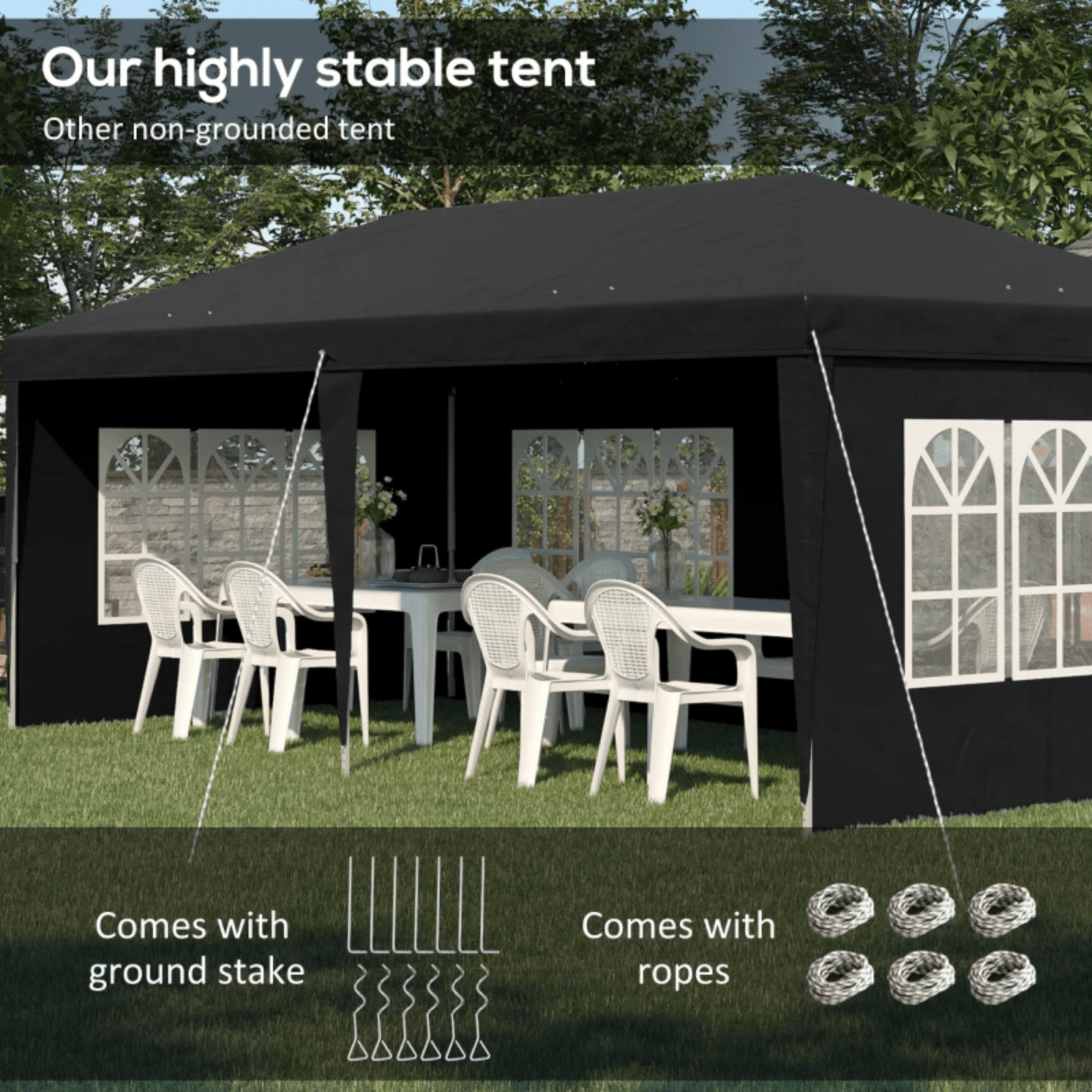 3 x 6m Heavy Duty Pop Up Gazebo Large Black Marquee Outdoor Party Tent Shelter - Home and Garden Furniture Shop - rustic - furniture