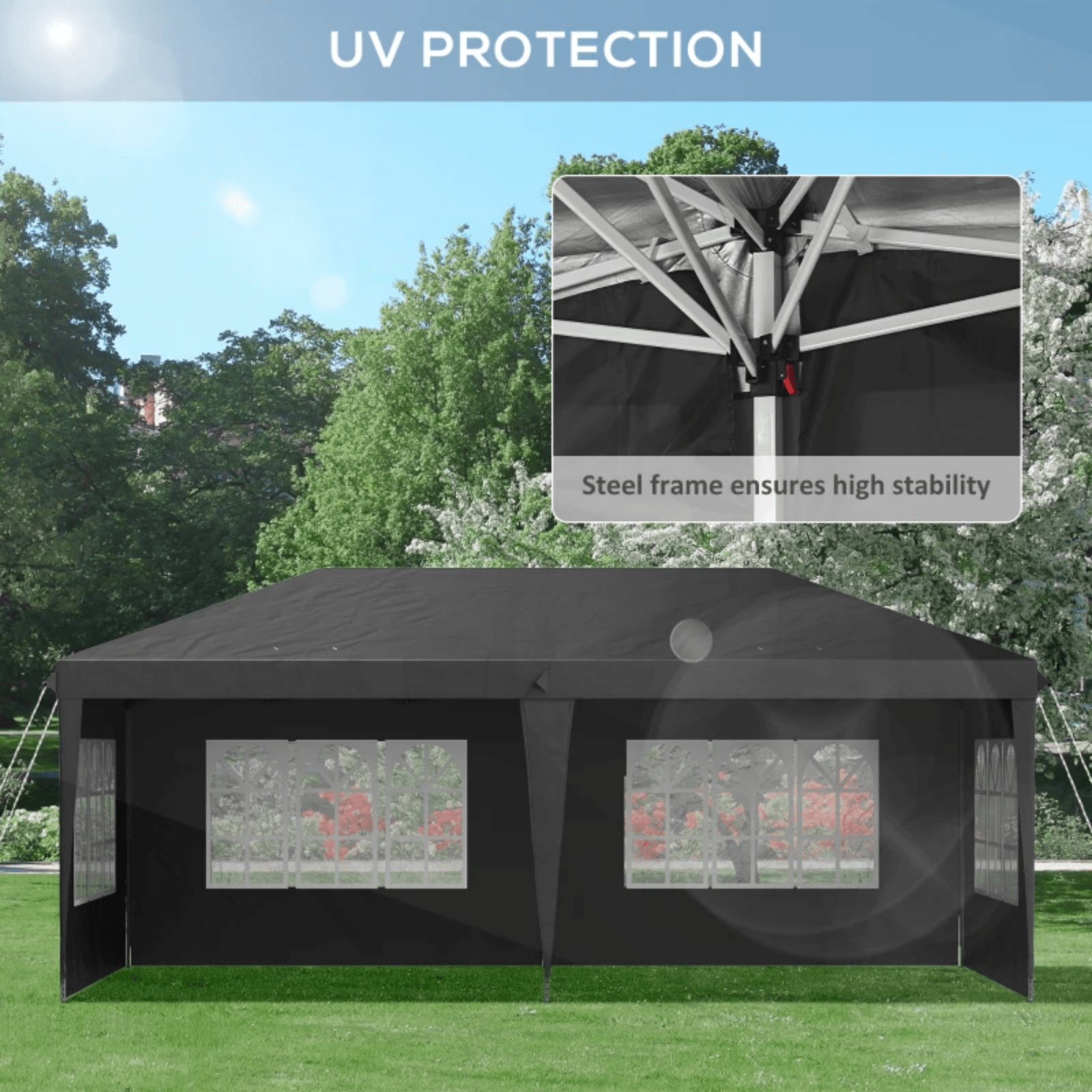 3 x 6m Heavy Duty Pop Up Gazebo Large Black Marquee Outdoor Party Tent Shelter - Home and Garden Furniture Shop - rustic - furniture