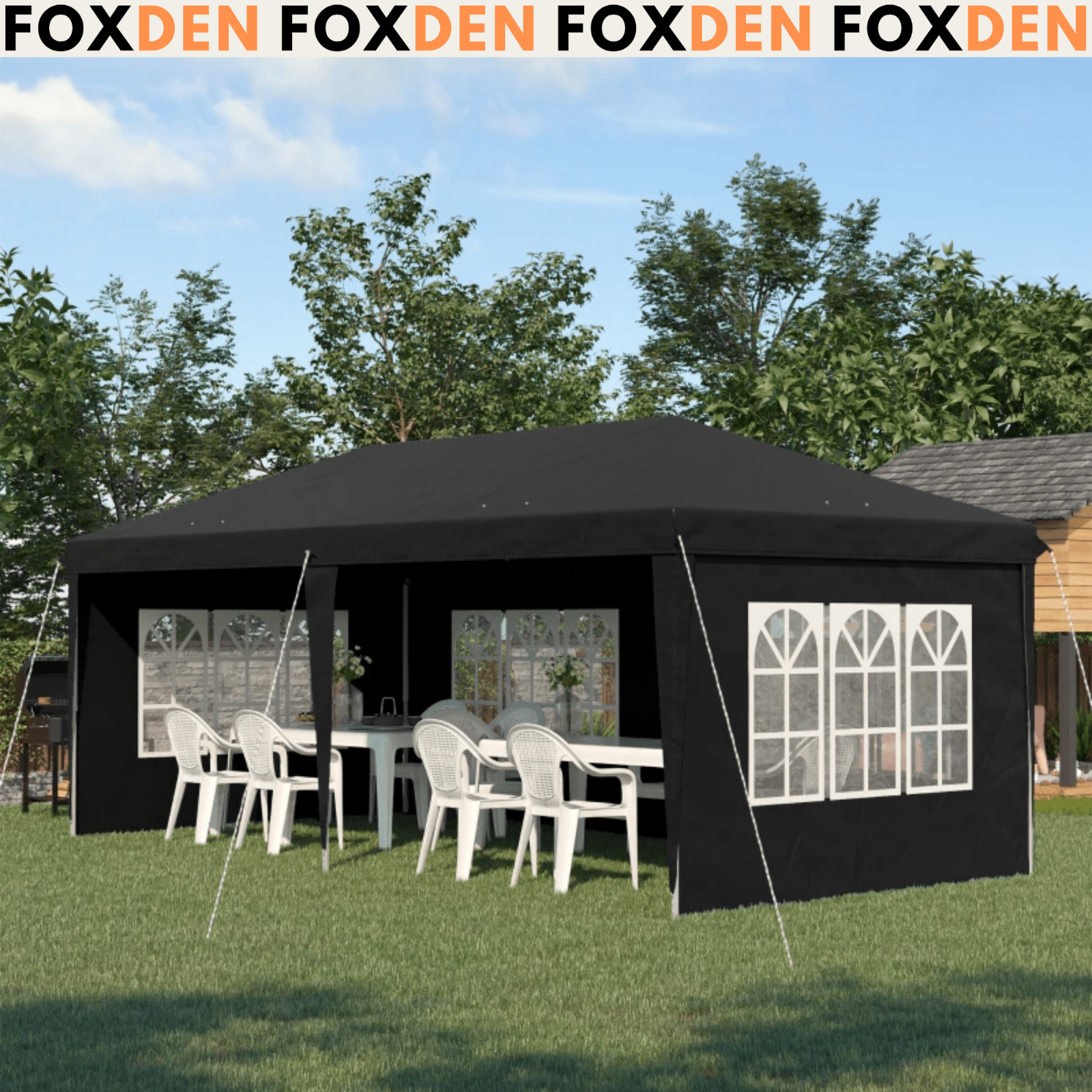 3 x 6m Heavy Duty Pop Up Gazebo Large Black Marquee Outdoor Party Tent Shelter - Home and Garden Furniture Shop - rustic - furniture