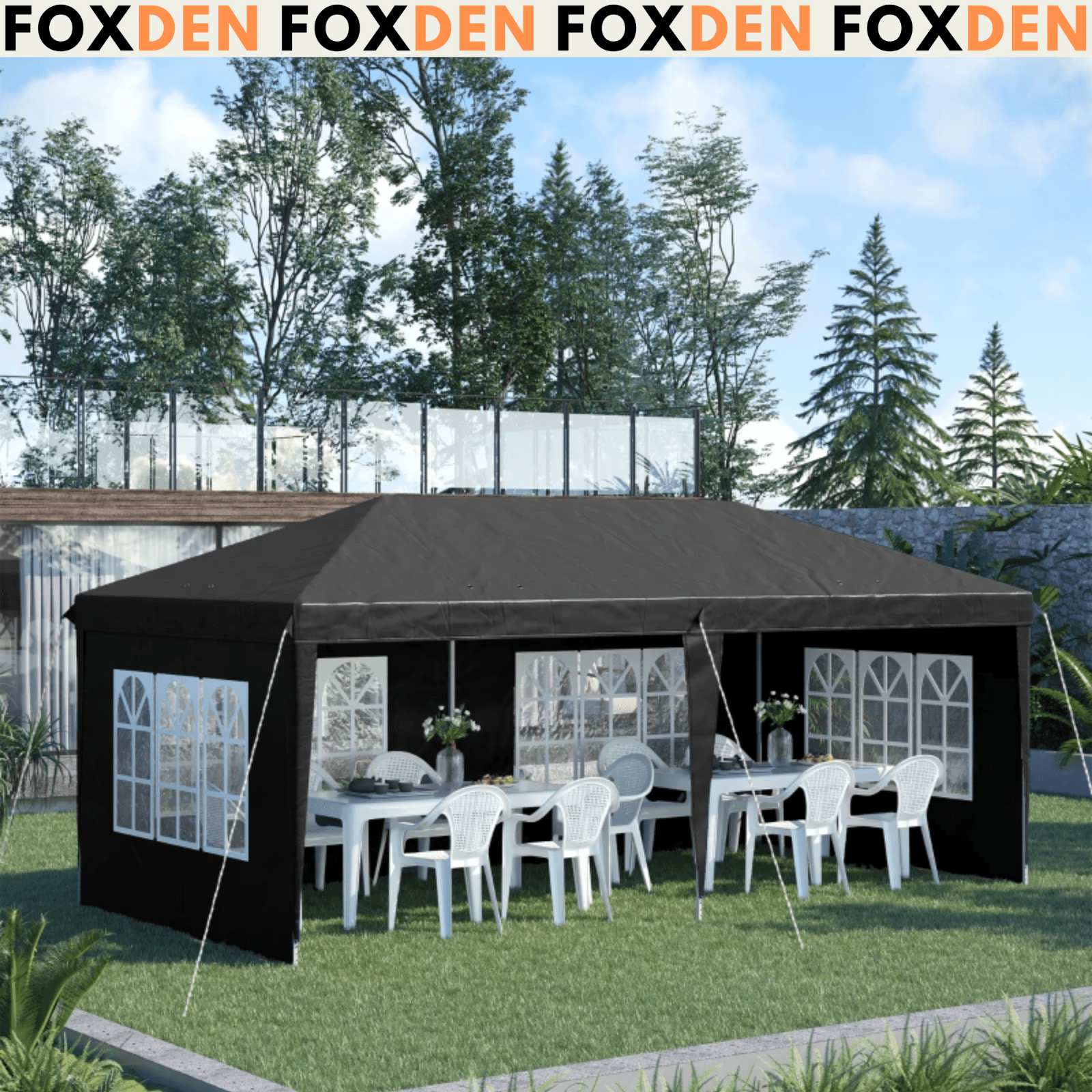 3 x 6m Heavy Duty Pop Up Gazebo Large Black Marquee Outdoor Party Tent Shelter - Home and Garden Furniture Shop - rustic - furniture