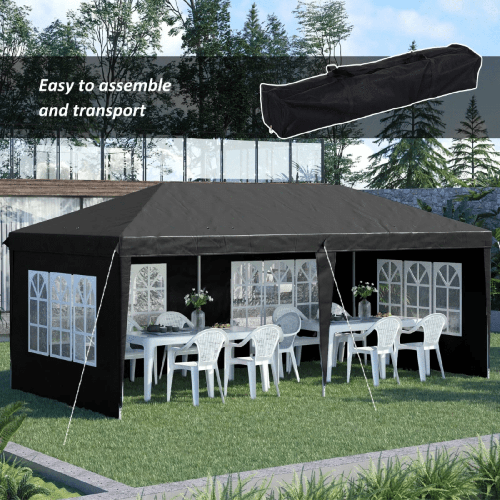 3 x 6m Heavy Duty Pop Up Gazebo Large Black Marquee Outdoor Party Tent Shelter - Home and Garden Furniture Shop - rustic - furniture