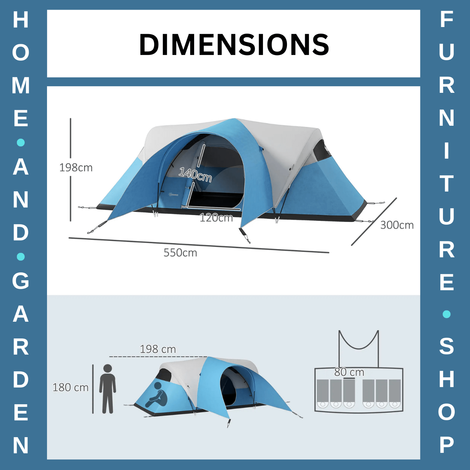 3000mm Waterproof Camping Tent 5 to 6 Man with Porch Groundsheet and Carry Bag - Home and Garden Furniture Shop - rustic - furniture