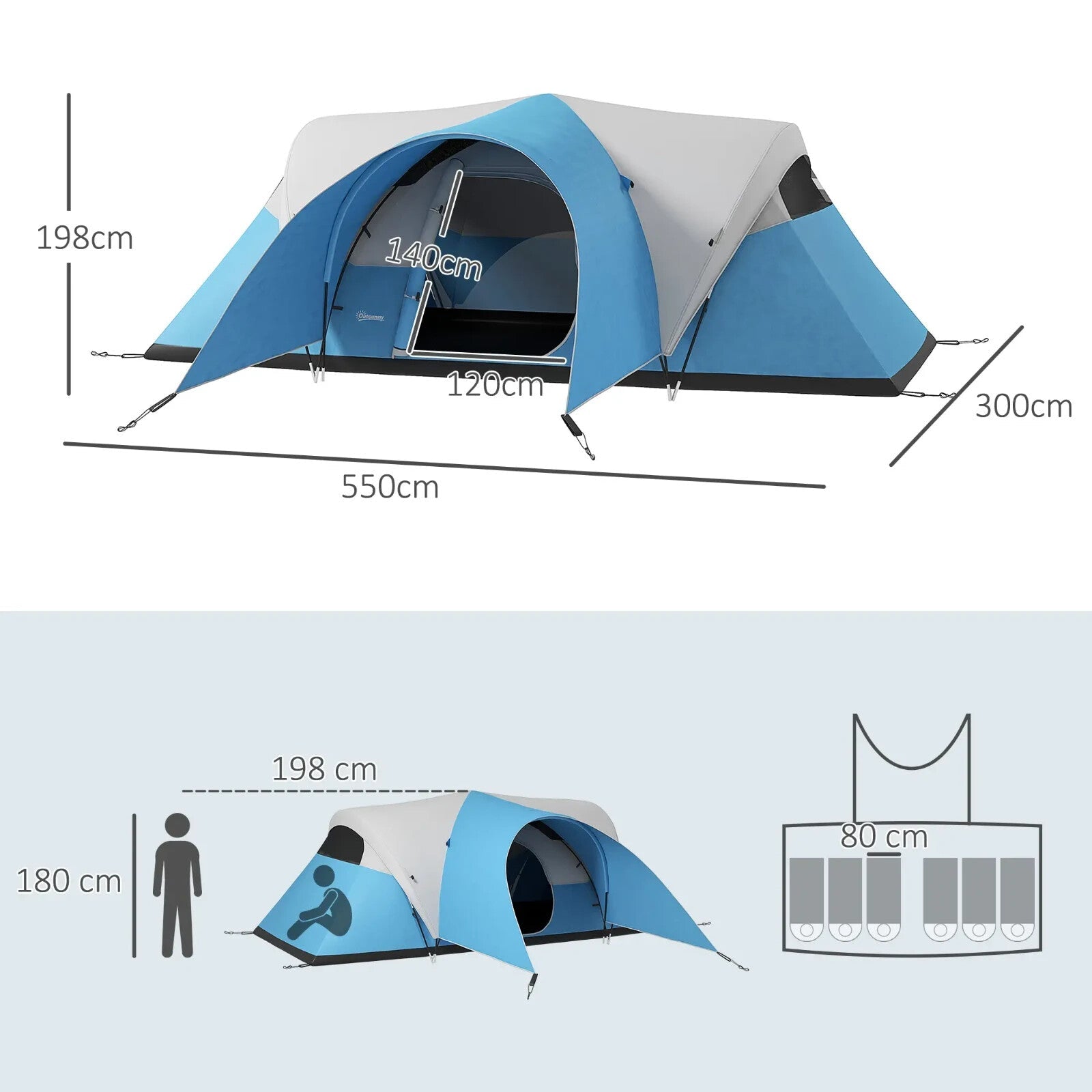 3000mm Waterproof Camping Tent 5 to 6 Man with Porch Groundsheet and Carry Bag - Home and Garden Furniture Shop - rustic - furniture