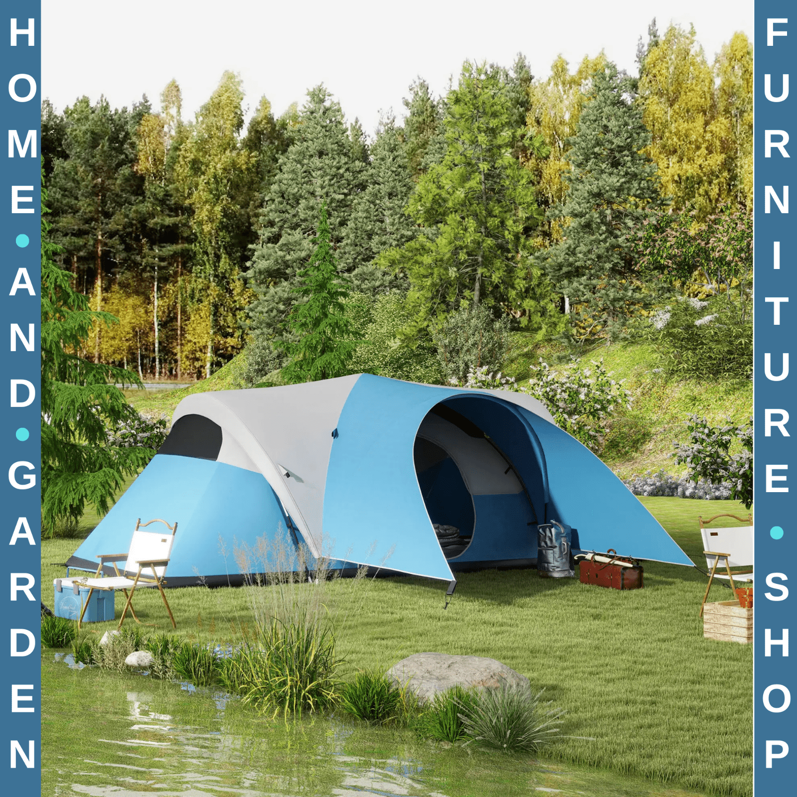 3000mm Waterproof Camping Tent 5 to 6 Man with Porch Groundsheet and Carry Bag - Home and Garden Furniture Shop - rustic - furniture