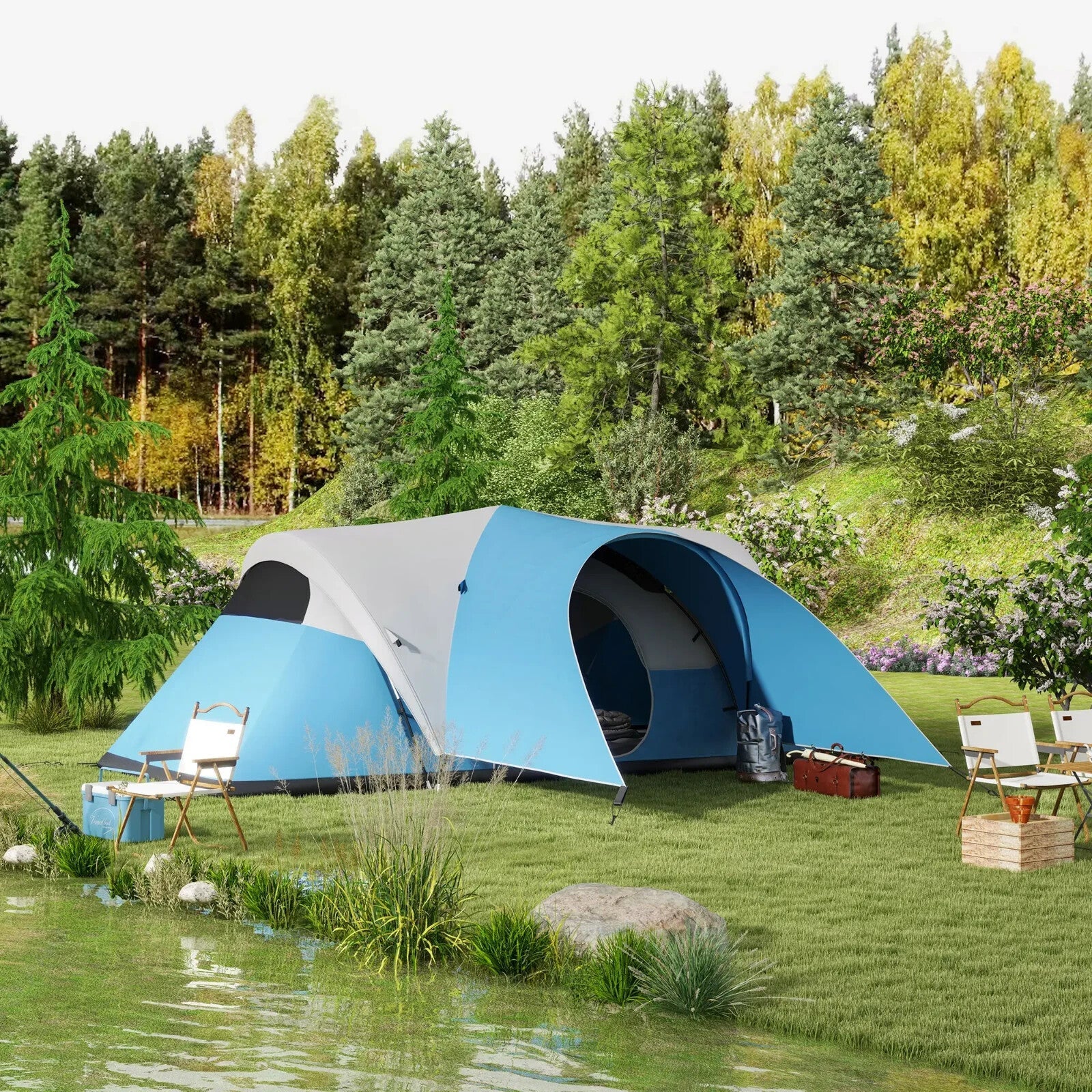3000mm Waterproof Camping Tent 5 to 6 Man with Porch Groundsheet and Carry Bag - Home and Garden Furniture Shop - rustic - furniture