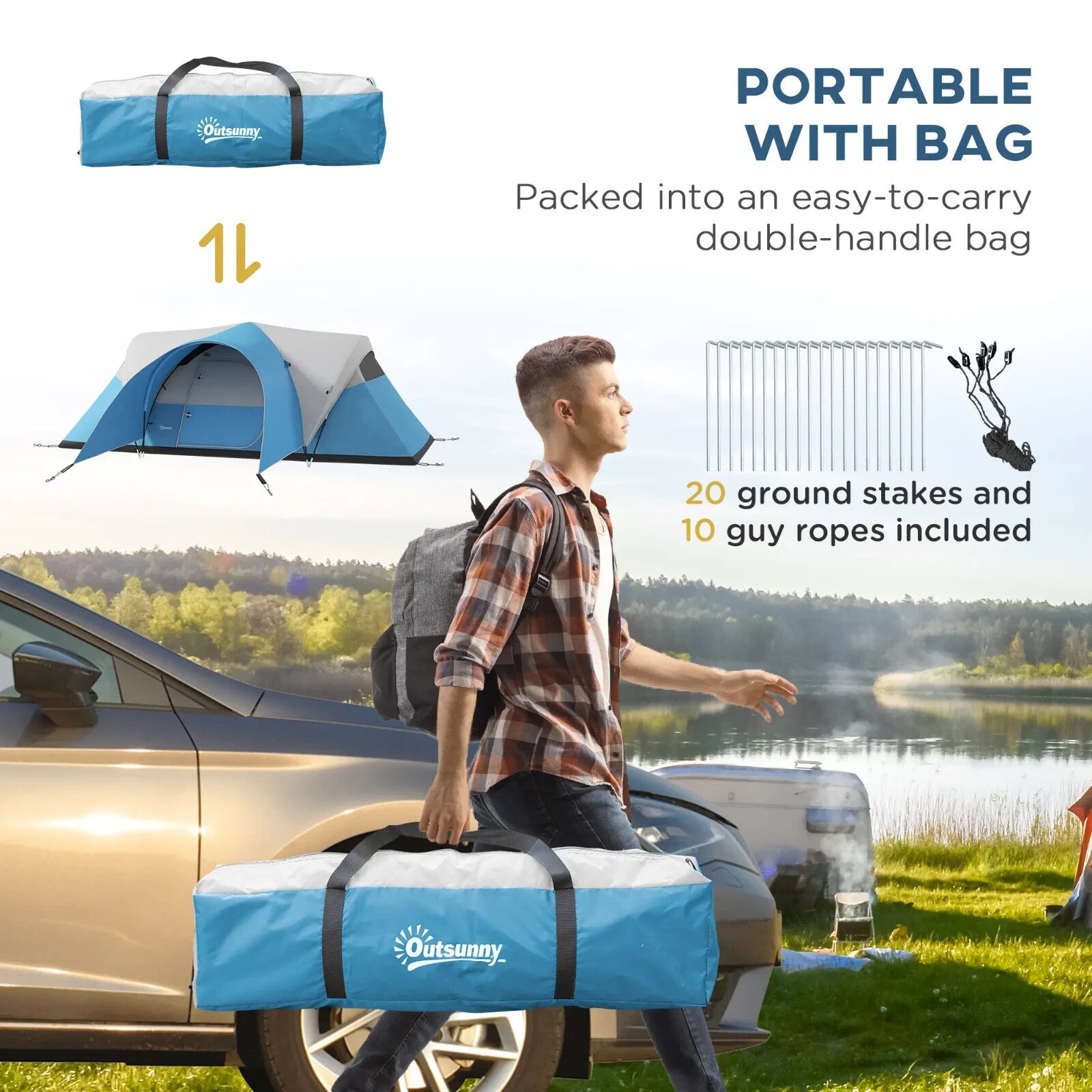 3000mm Waterproof Camping Tent 5 to 6 Man with Porch Groundsheet and Carry Bag - Home and Garden Furniture Shop - rustic - furniture