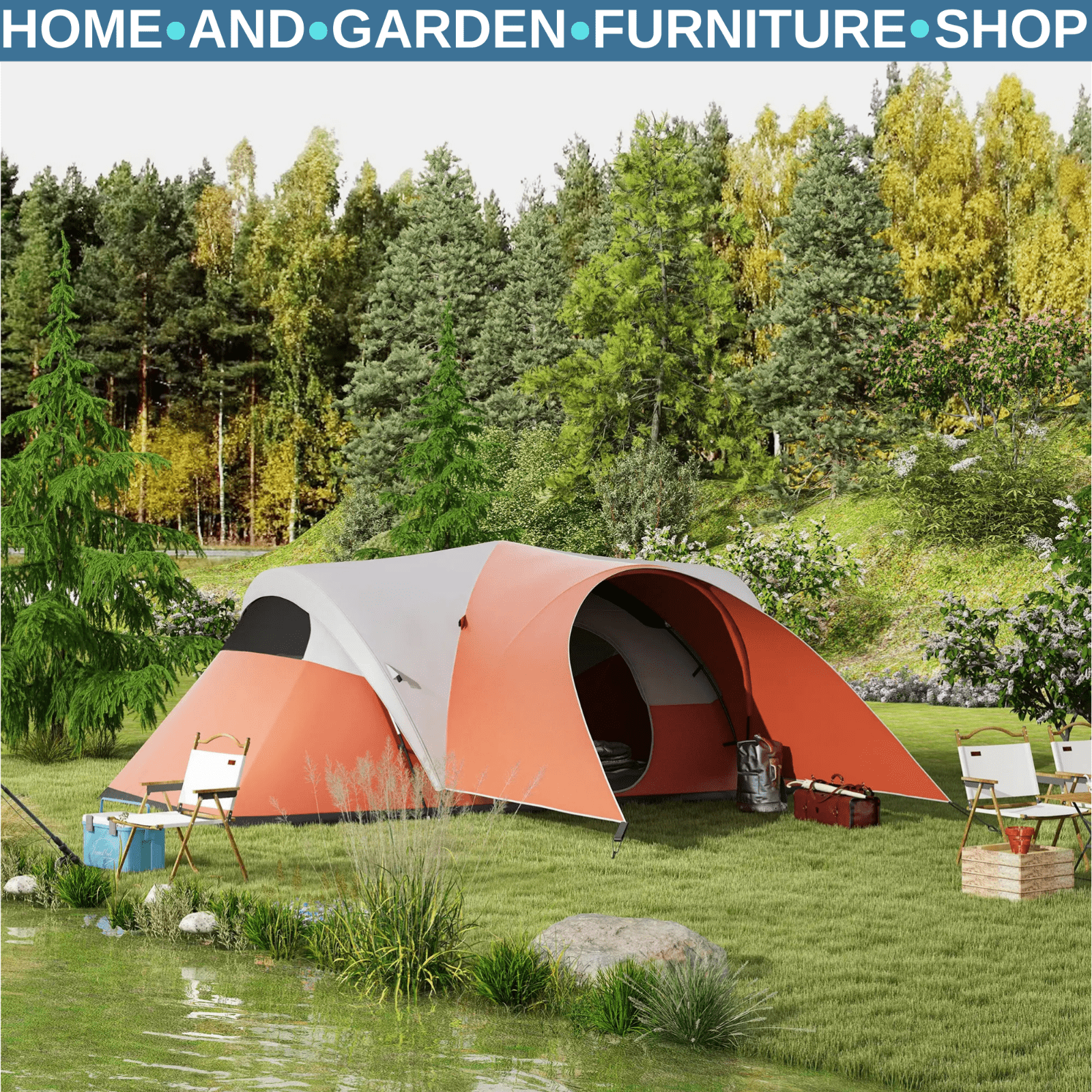 3000mm Waterproof Camping Tent for 5 to 6 Man with Porch Groundsheet and Bag - Home and Garden Furniture Shop - rustic - furniture