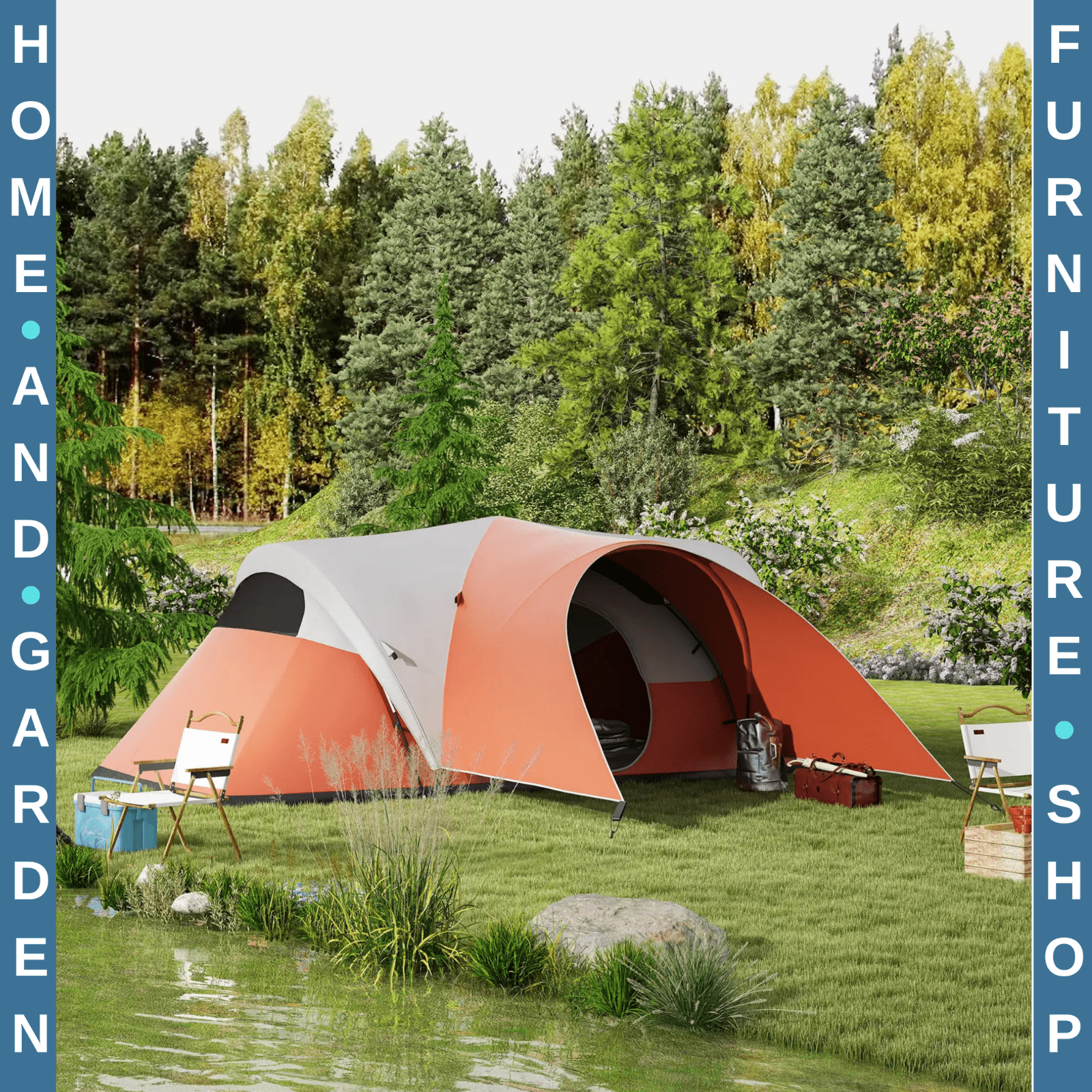 3000mm Waterproof Camping Tent for 5 to 6 Man with Porch Groundsheet and Bag - Home and Garden Furniture Shop - rustic - furniture
