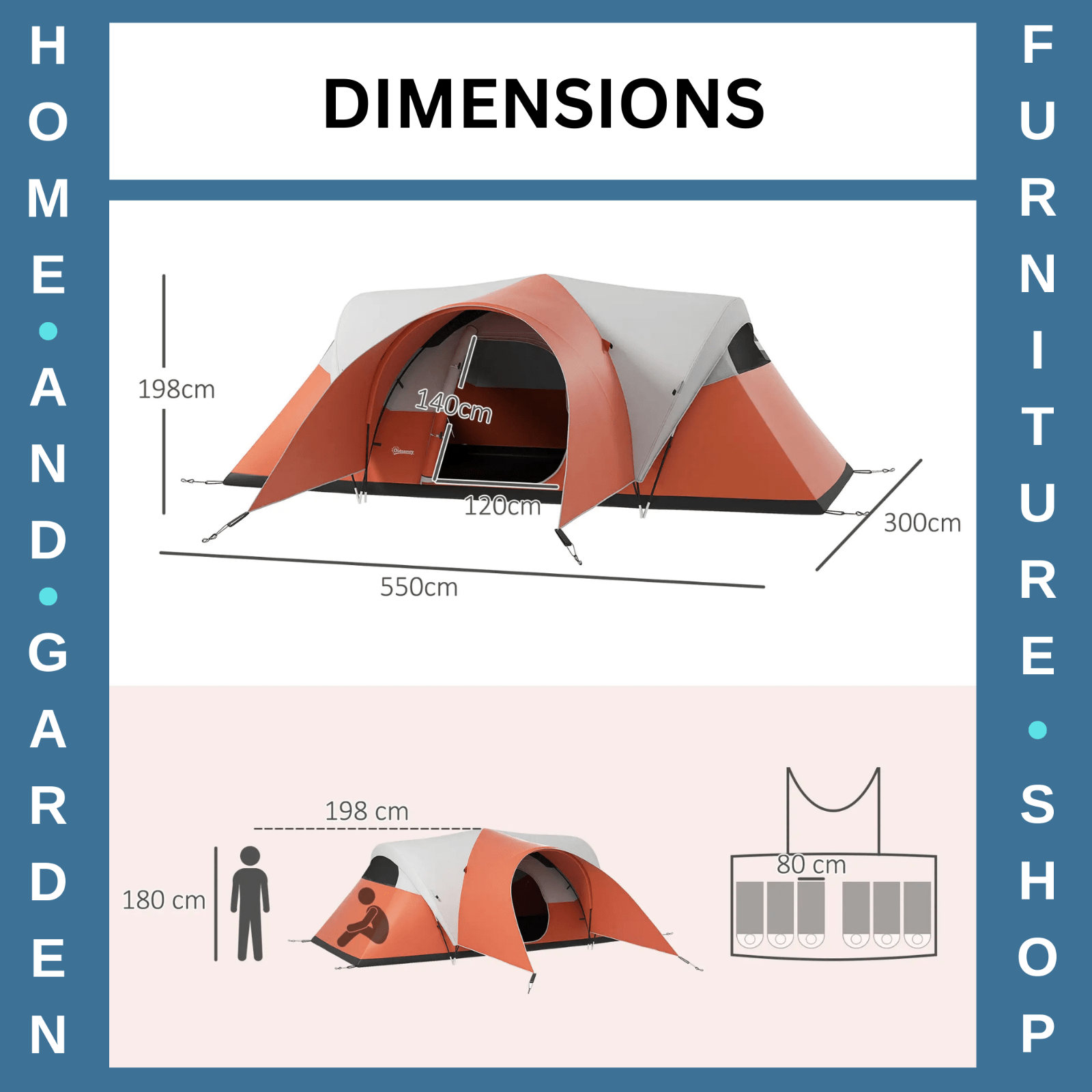 3000mm Waterproof Camping Tent for 5 to 6 Man with Porch Groundsheet and Bag - Home and Garden Furniture Shop - rustic - furniture