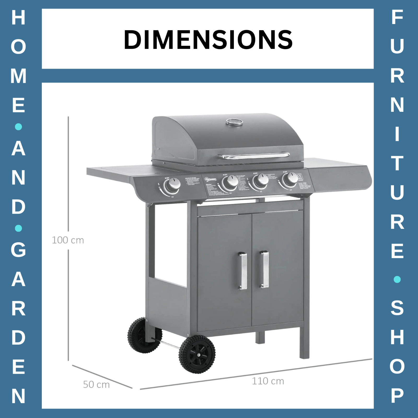 3+1 Burner Gas BBQ Grill Outdoor Barbecue Trolley with Wheel Shelves Thermometer - Home and Garden Furniture Shop - rustic - furniture