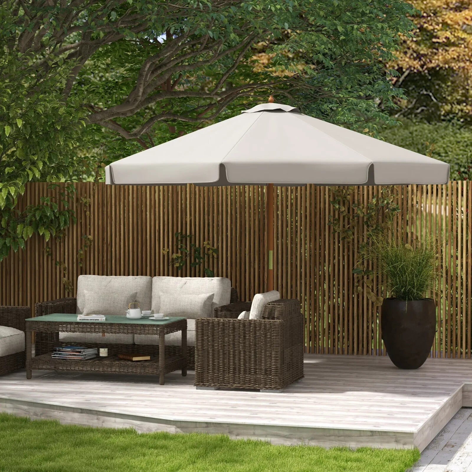 3.3 m Garden Parasol Umbrella Sun Shade with Bamboo Ribs Pole & Ruffled Canopy - Home and Garden Furniture Shop - rustic - furniture