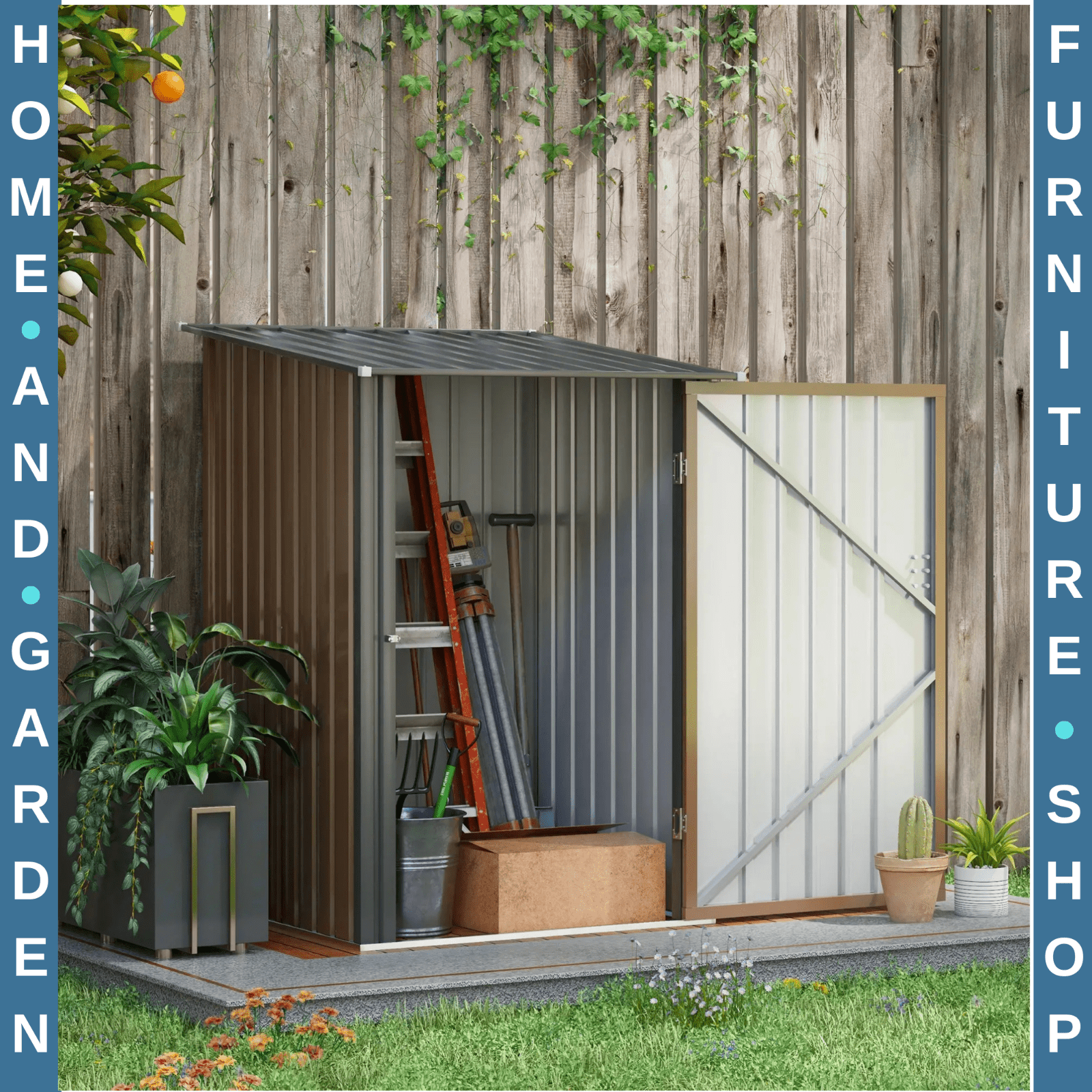 3.3ft x 3.4ft Outdoor Metal Storage Shed Steel Garden Shed Lockable Door Tools - Home and Garden Furniture Shop - rustic - furniture