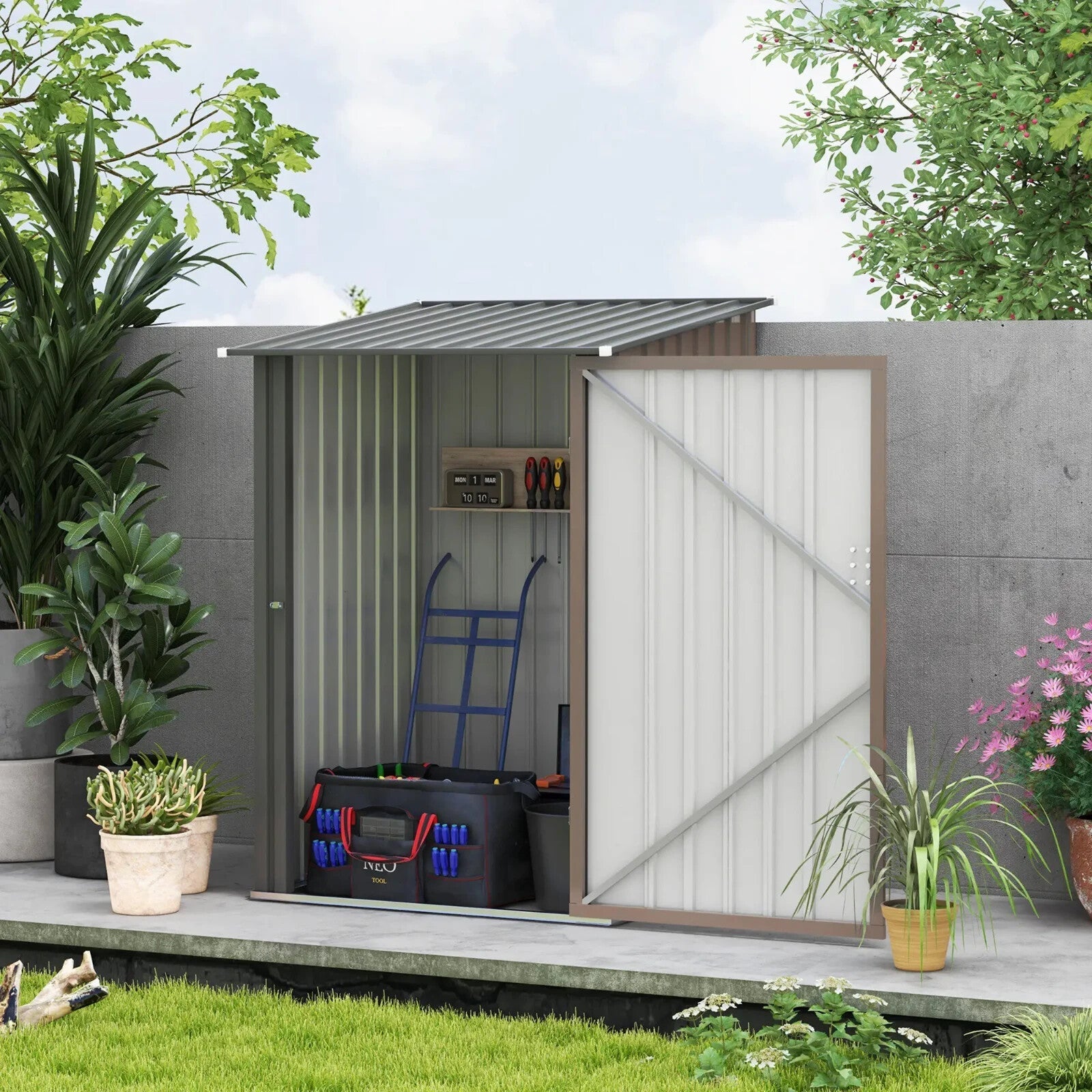 3.3ft x 3.4ft Outdoor Metal Storage Shed Steel Garden Shed Lockable Door Tools - Home and Garden Furniture Shop - rustic - furniture