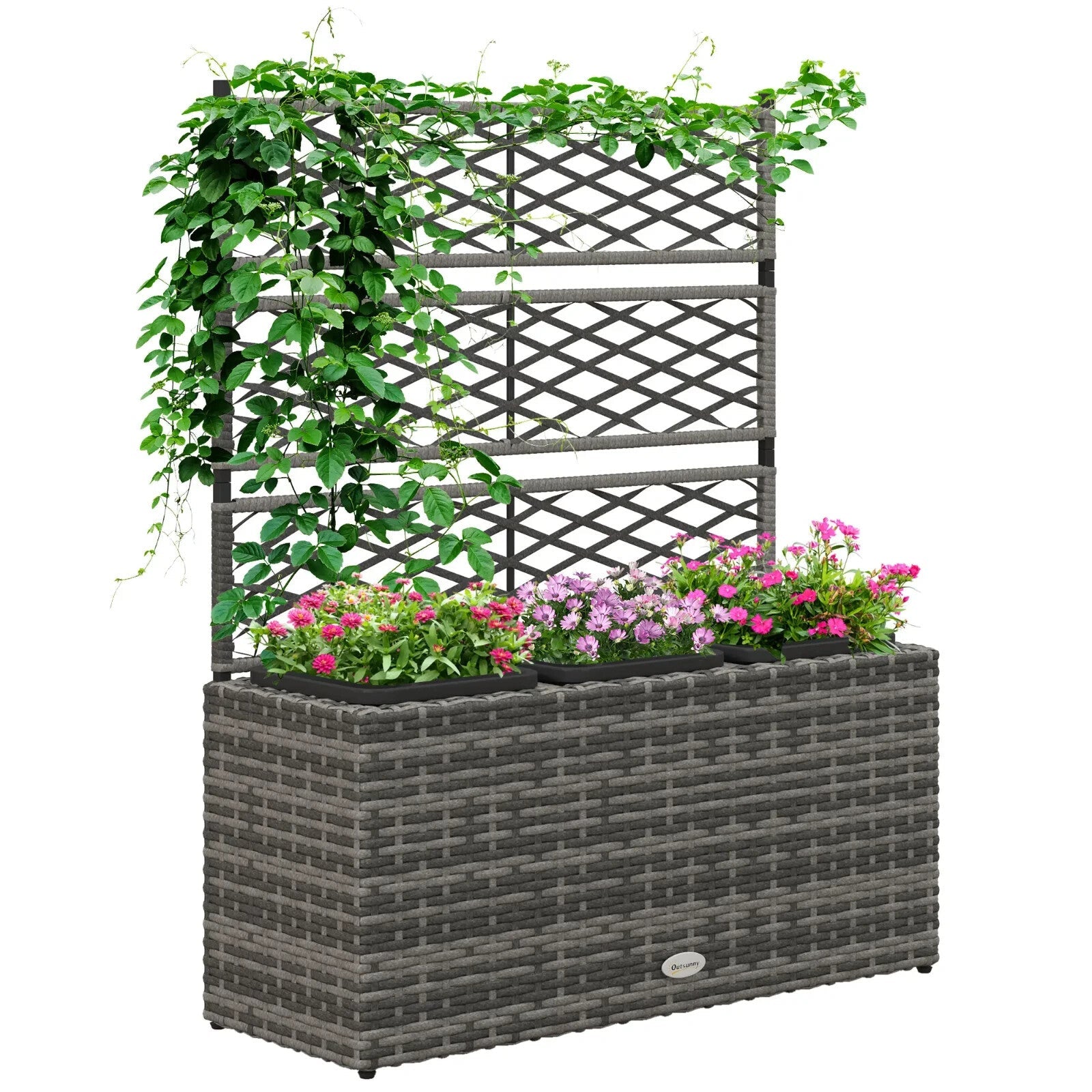 33L Garden Rattan Planter With Trellis Free Standing Raised Bed Two Plant Boxes - Home and Garden Furniture Shop - rustic - furniture