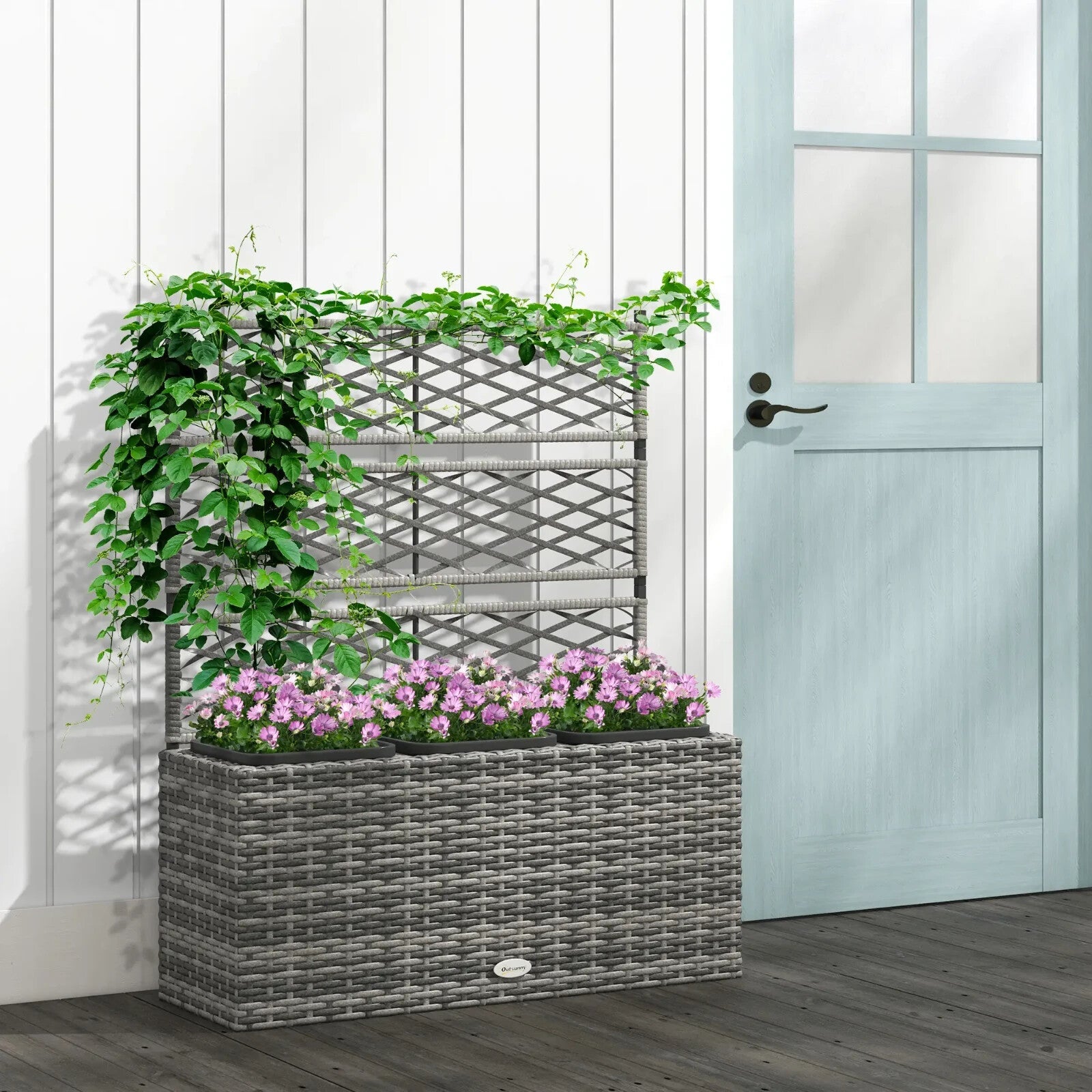 33L Garden Rattan Planter With Trellis Free Standing Raised Bed Two Plant Boxes - Home and Garden Furniture Shop - rustic - furniture