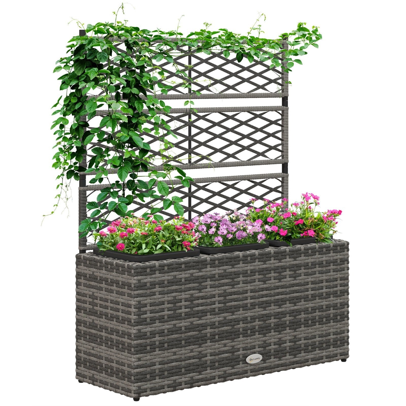 33L Garden Rattan Planter With Trellis Free Standing Raised Bed Two Plant Boxes - Home and Garden Furniture Shop - rustic - furniture