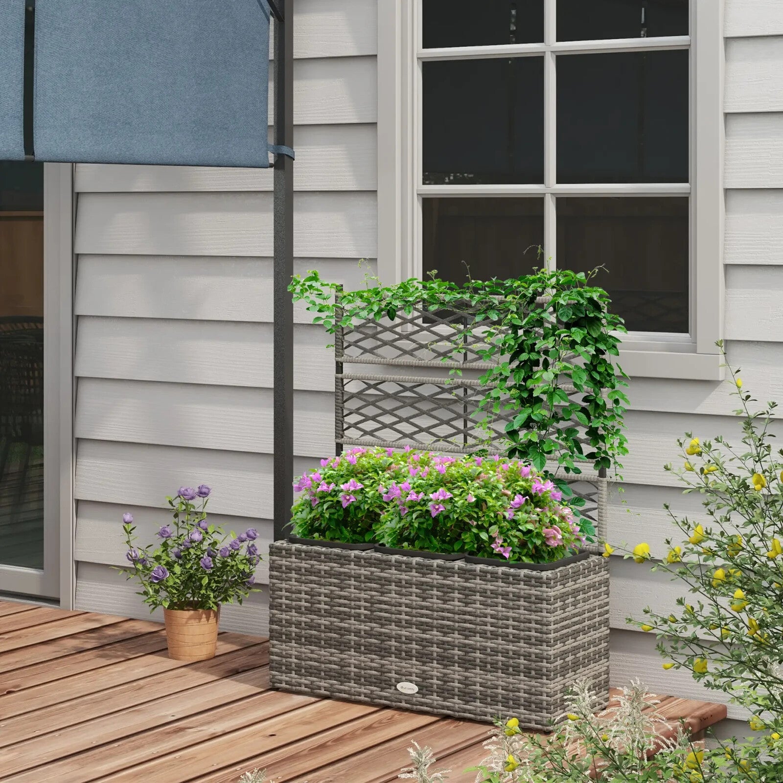 33L Garden Rattan Planter With Trellis Free Standing Raised Bed Two Plant Boxes - Home and Garden Furniture Shop - rustic - furniture