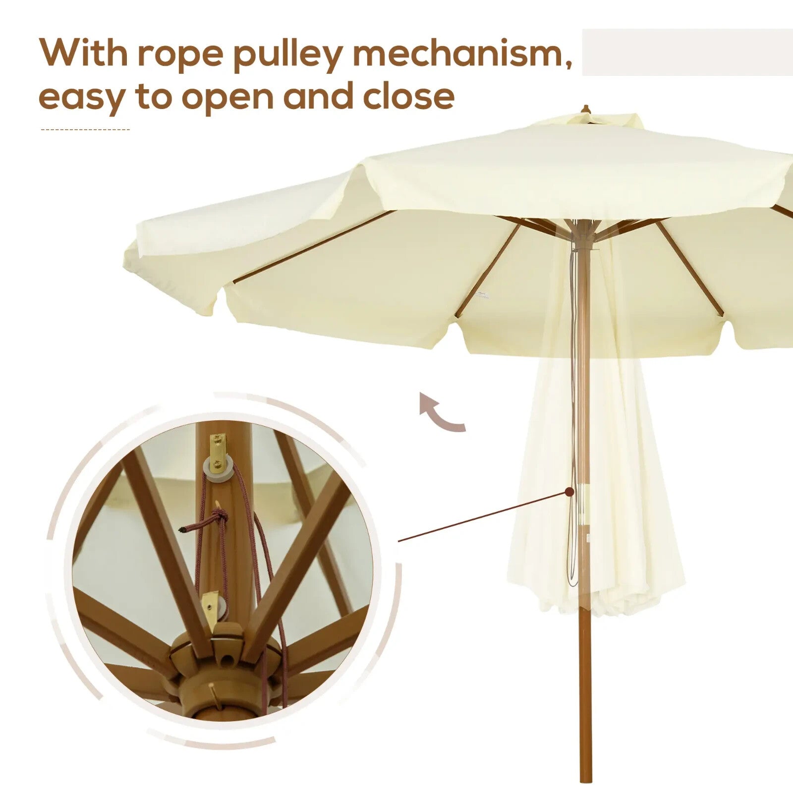3.3m Garden Parasol Patio Umbrella Outdoor Sun Shade w/ Bamboo Ribs & Wood Pole - Home and Garden Furniture Shop - rustic - furniture