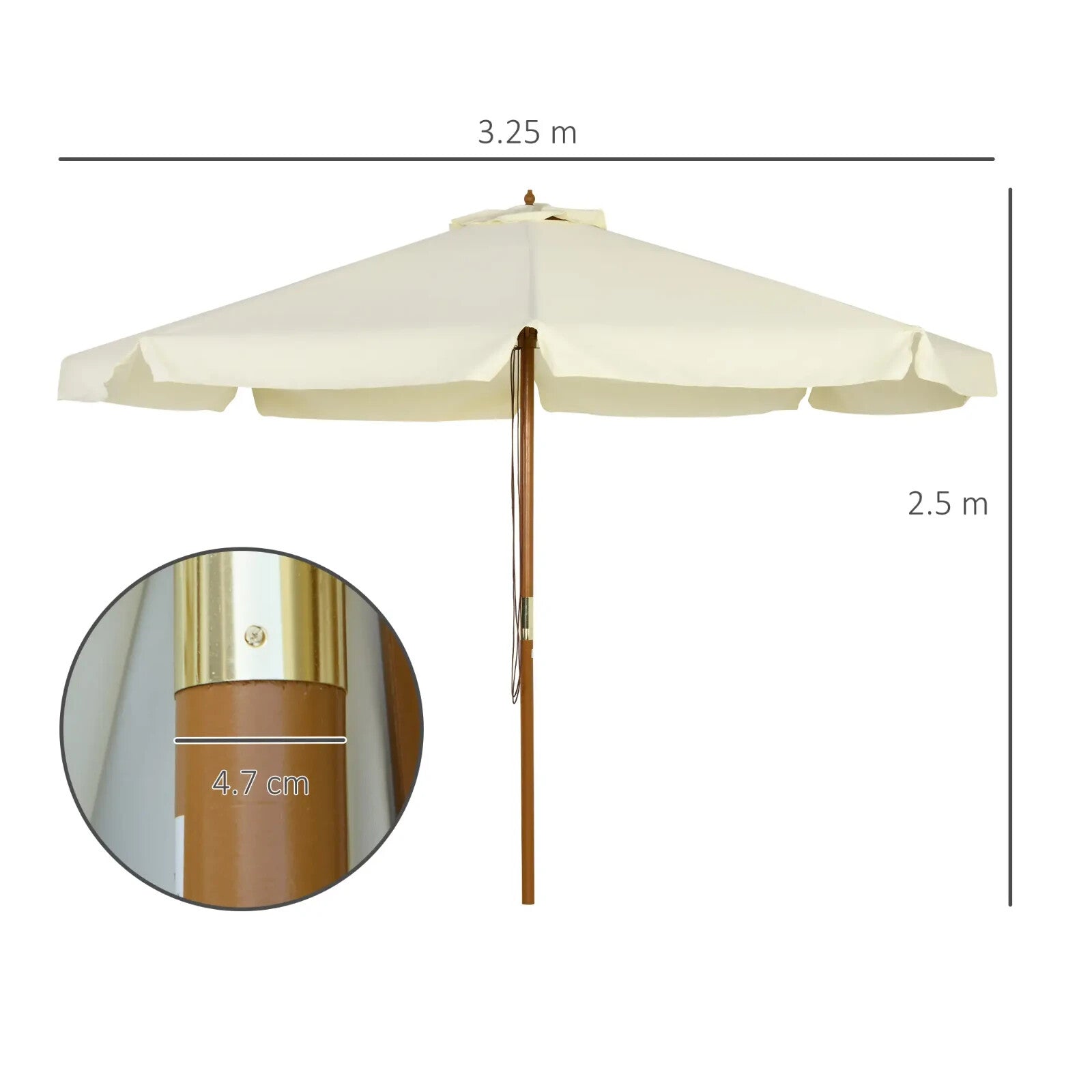3.3m Garden Parasol Patio Umbrella Outdoor Sun Shade w/ Bamboo Ribs & Wood Pole - Home and Garden Furniture Shop - rustic - furniture