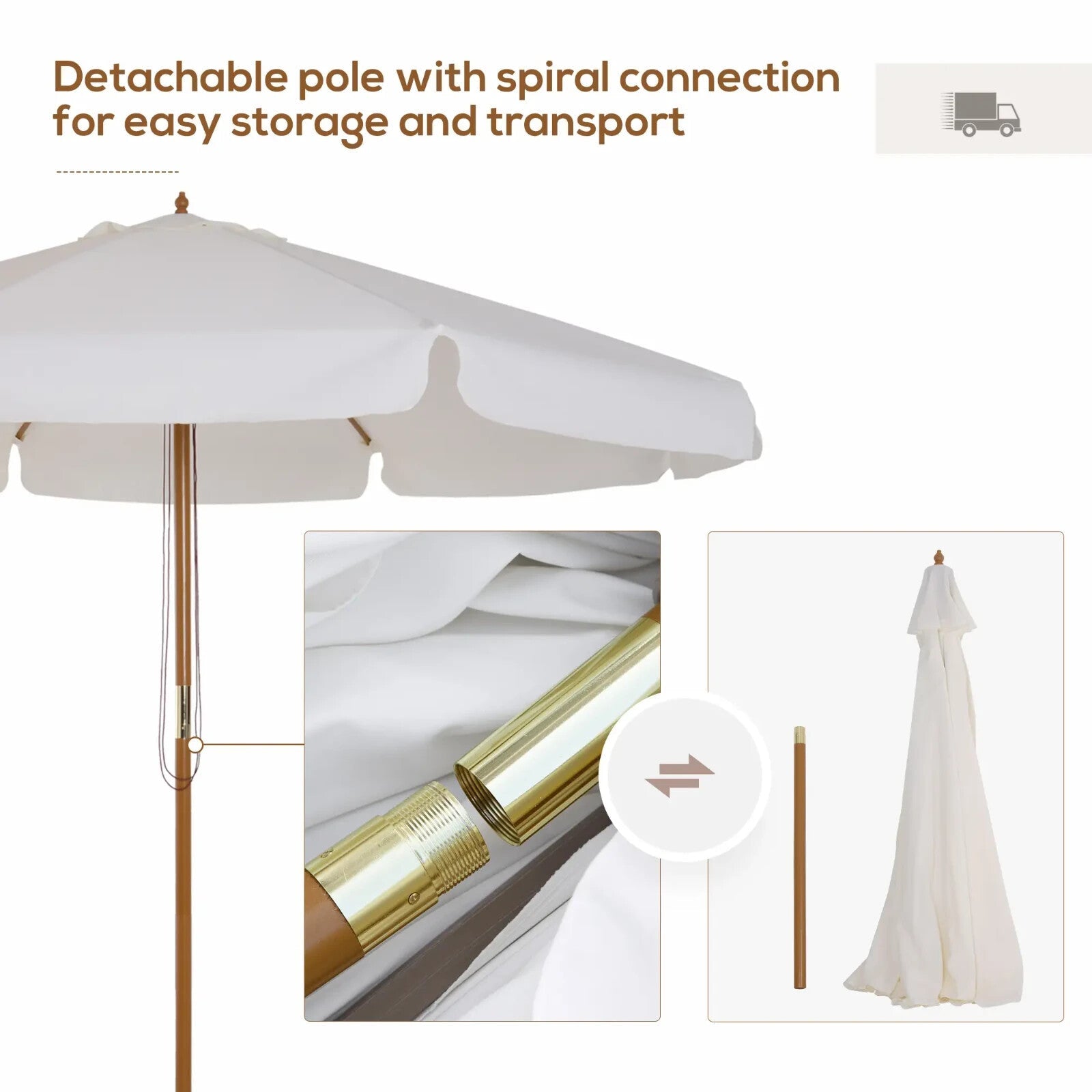 3.3m Garden Parasol Umbrella Outdoor Sun Shade Canopy w/ Bamboo Ribs Wooden Pole - Home and Garden Furniture Shop - rustic - furniture